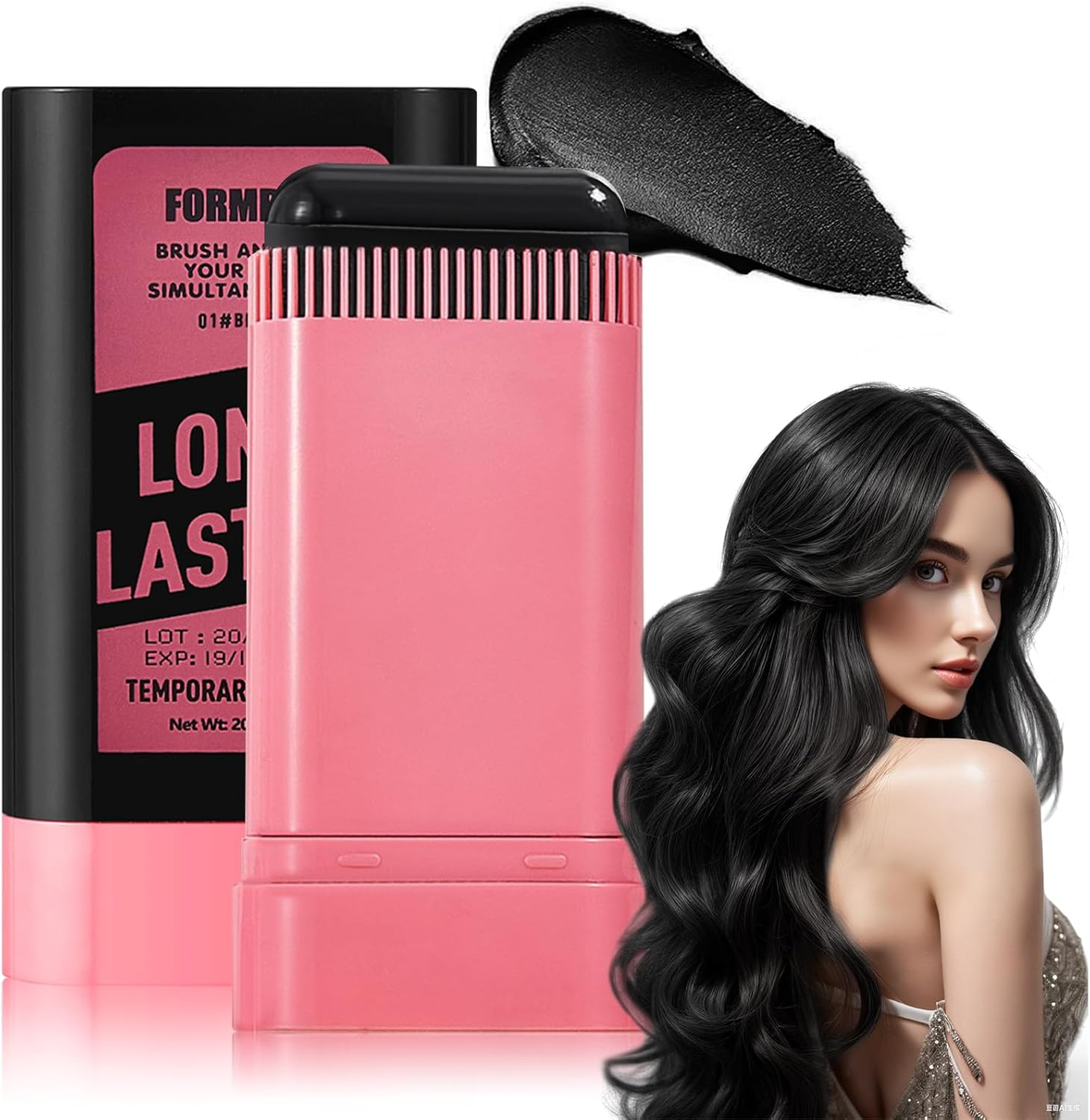 Hair Color Stick Temporary Hair Color for Gray Coverage Disposable Sweat-Proof Hair Dye Pen Dye Stick, Touch-Up Comb 2-In-1 Instant with Built-In Comb for Women Men Hairline Shading Pen (Black)