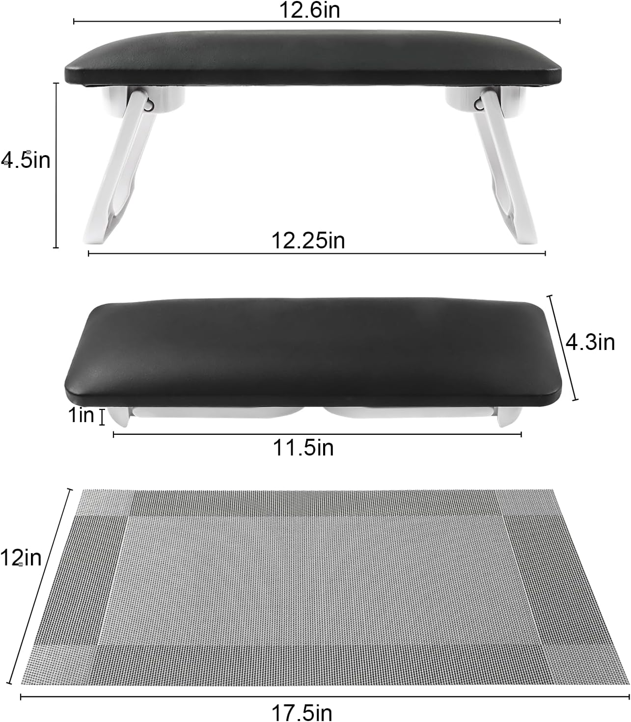 ANGNYA Nail Arm Rest for Nail Tech, Foldable Hand Stand for Nail Tech with PVC Table Mat Microfiber Leather Nail Arm Rest with Bracket Manicure Arm Rest for Nail Salon Technician (Black) image number 1