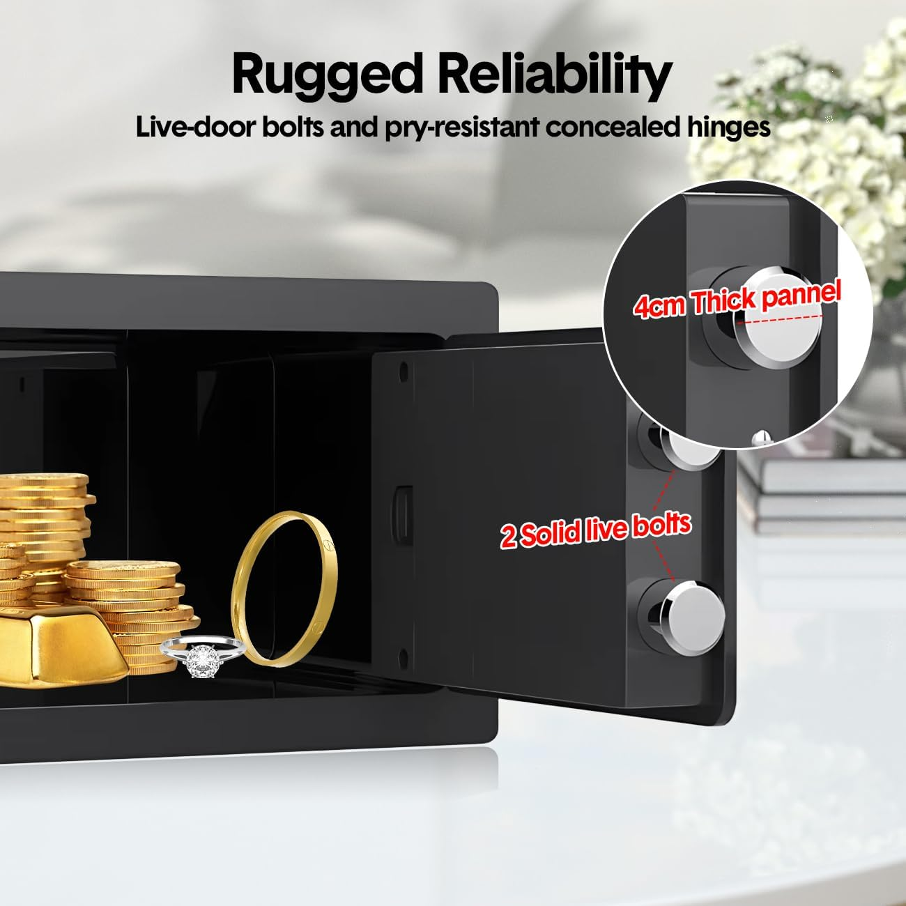 Aumerage Digital Safe Box Security Cabinet, Electronic Safe with Digital Keypad & 2 Emergency Keys, Home Office Hotel Money Cash Lock Deposit Password Safe Box (6.4L, Black) image number 5