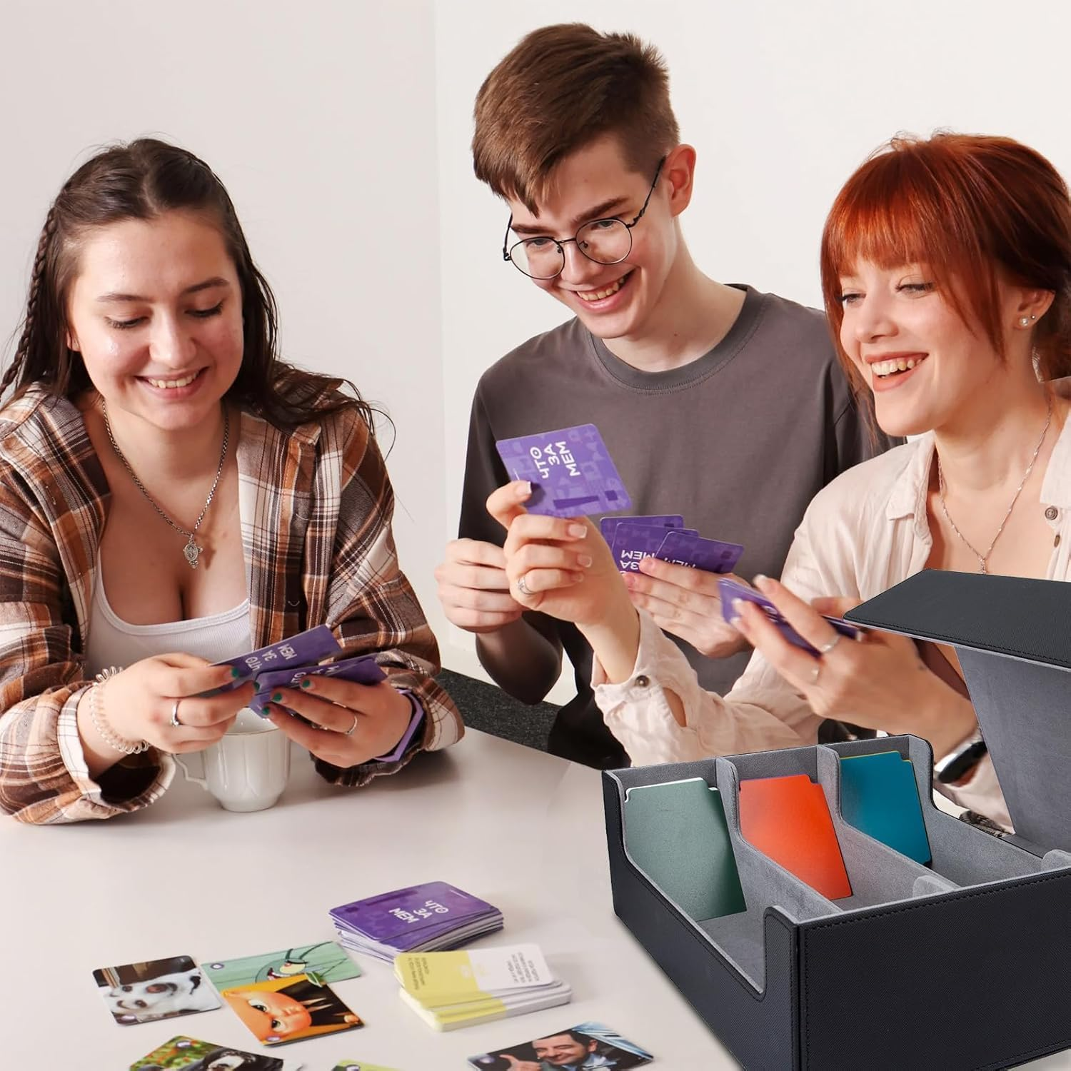 Card Deck Case for Trading Cards, 1800+ PU Leather Magnetic Commander Card Deck Case,Magic Card Protectors Box Fit for Yugioh, MTG and Sport Cards image number 1