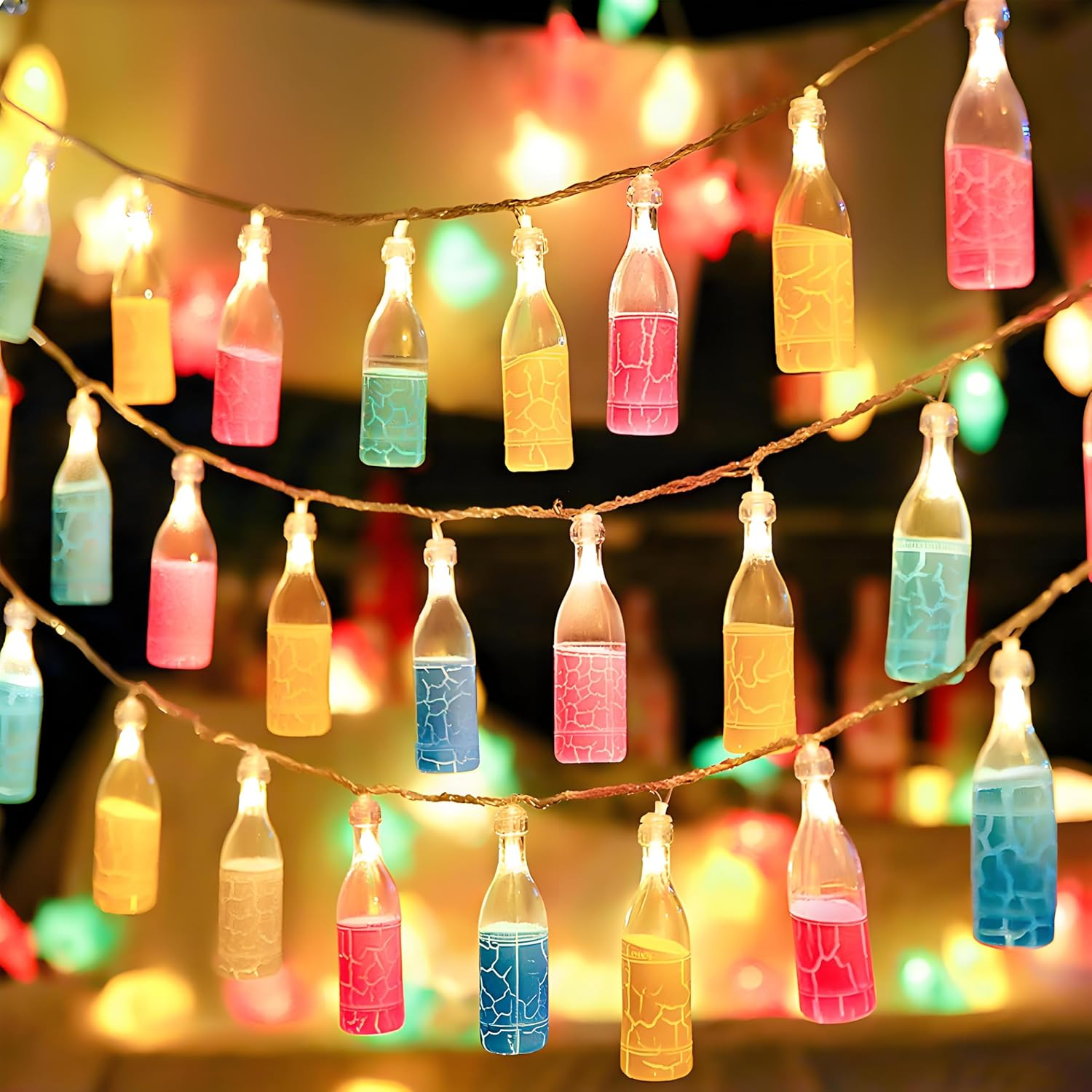 LED Fairy Lights with Bottle Design, 3 M, 20 LED Wine Bottles, Fairy Lights, Battery Operated, Luminous Wine Bottles, Battery Operated for Carnival, Halloween, Outdoor and Indoor, Decoration Living image number 1