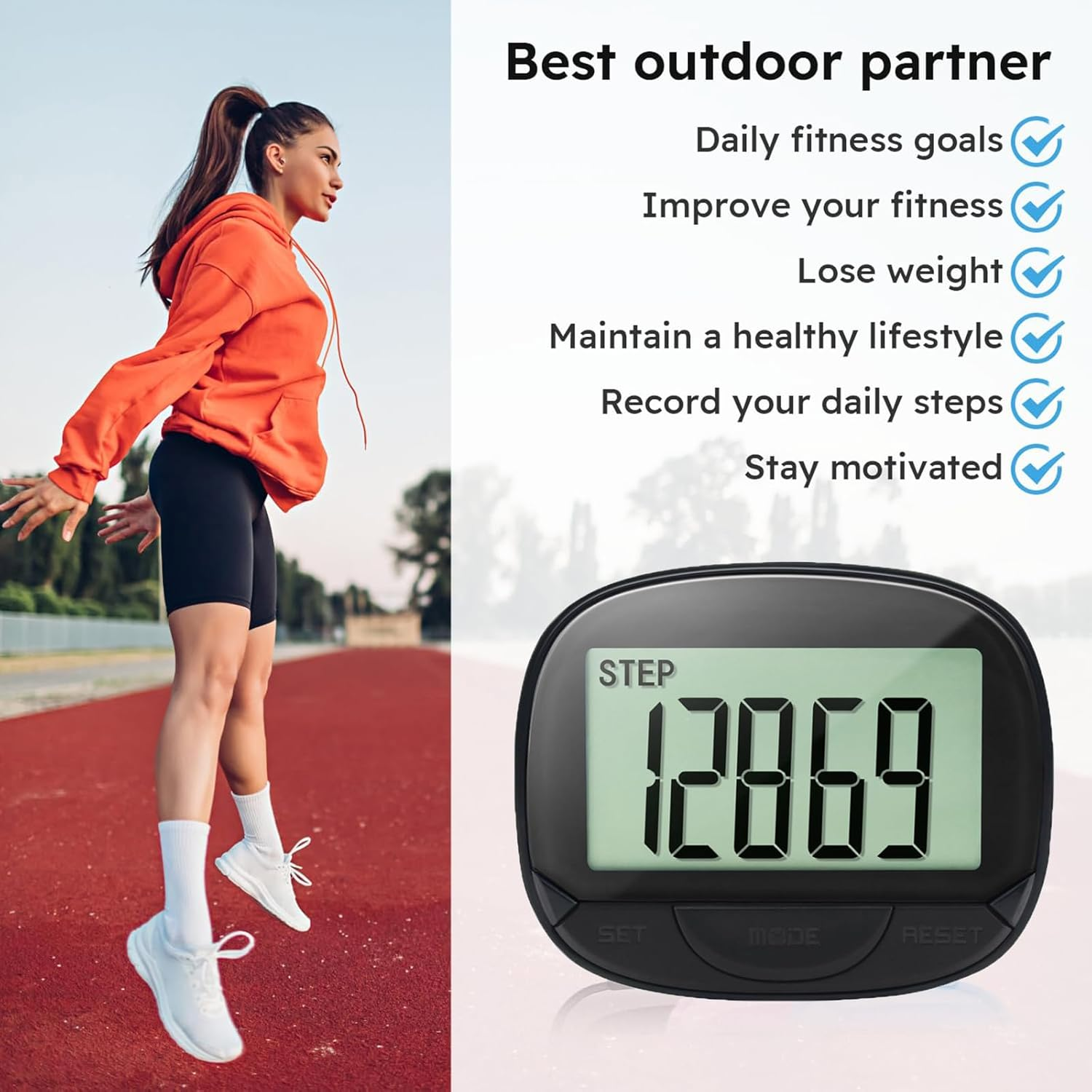 Pedometer for Walking, Large Digital Display and Clip, Pocket Pedometer with Clock, Step Counter for Walking, Accurate Portable and Lightweight Step Counter for Men Women Kids Seniors Dog image number 1