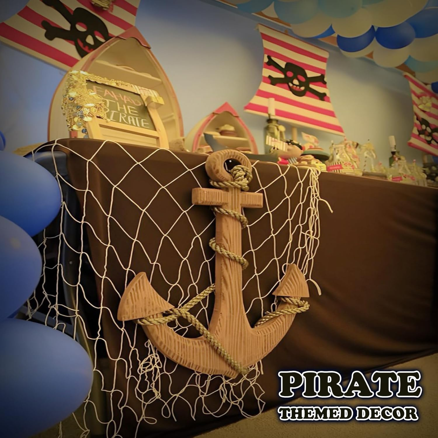 2 Pack Fish Net Decorations for Party, Natural Cotton Hawaiian Party Fishing Net Decorative, Nautical Themed Cotton Fishnet under the Sea Pirate Ocean Beachhalloween Decor - 2Pack-Green image number 2