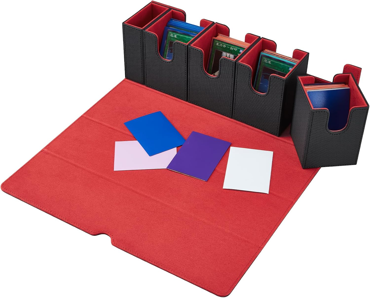 Card Deck Box for MTG, 5 in 1 Commander Deck Box Magic the Gathering Deck Box Trading Card Deck Storage Box Holding 400+ Unsleeved Cards Strong Magnet Yugioh Deck Box (Black and Red)
