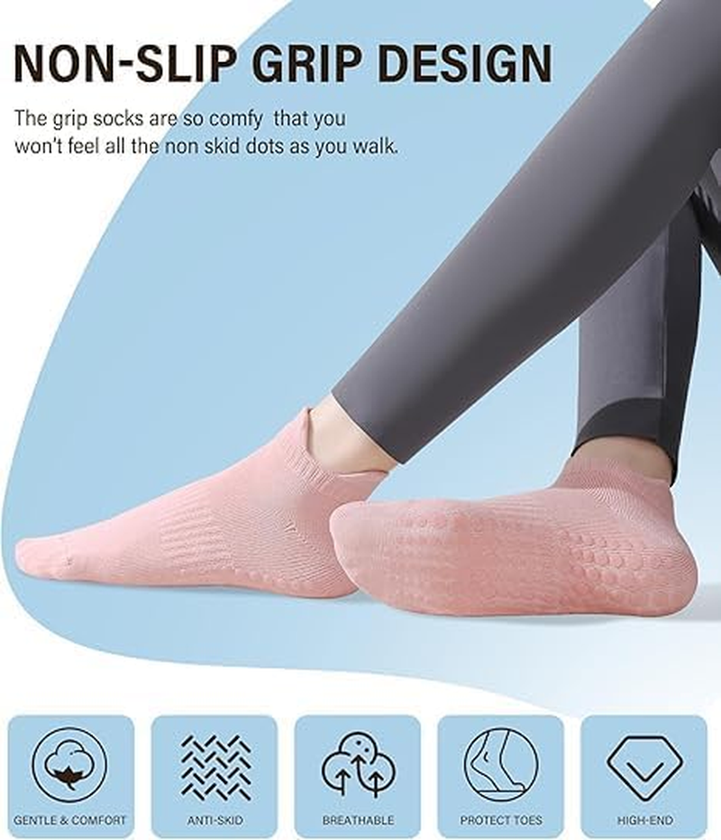 6 Pairs Pilates Socks Non Slip Grip Socks Anti-Slip Yoga Pilates Sock for Hospital, Dance, Barre, Barefoot Workout & Ballet image number 2