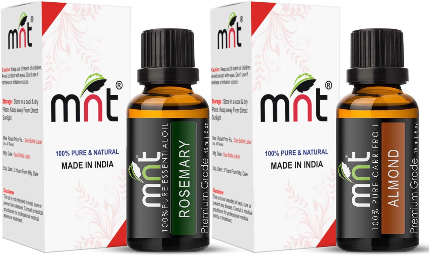 MNT Combo of Rosemary Oil and Almond Oil for Hair Growth, Skin Care (Each 15ML) - 100% Pure Natural Oil image number 2