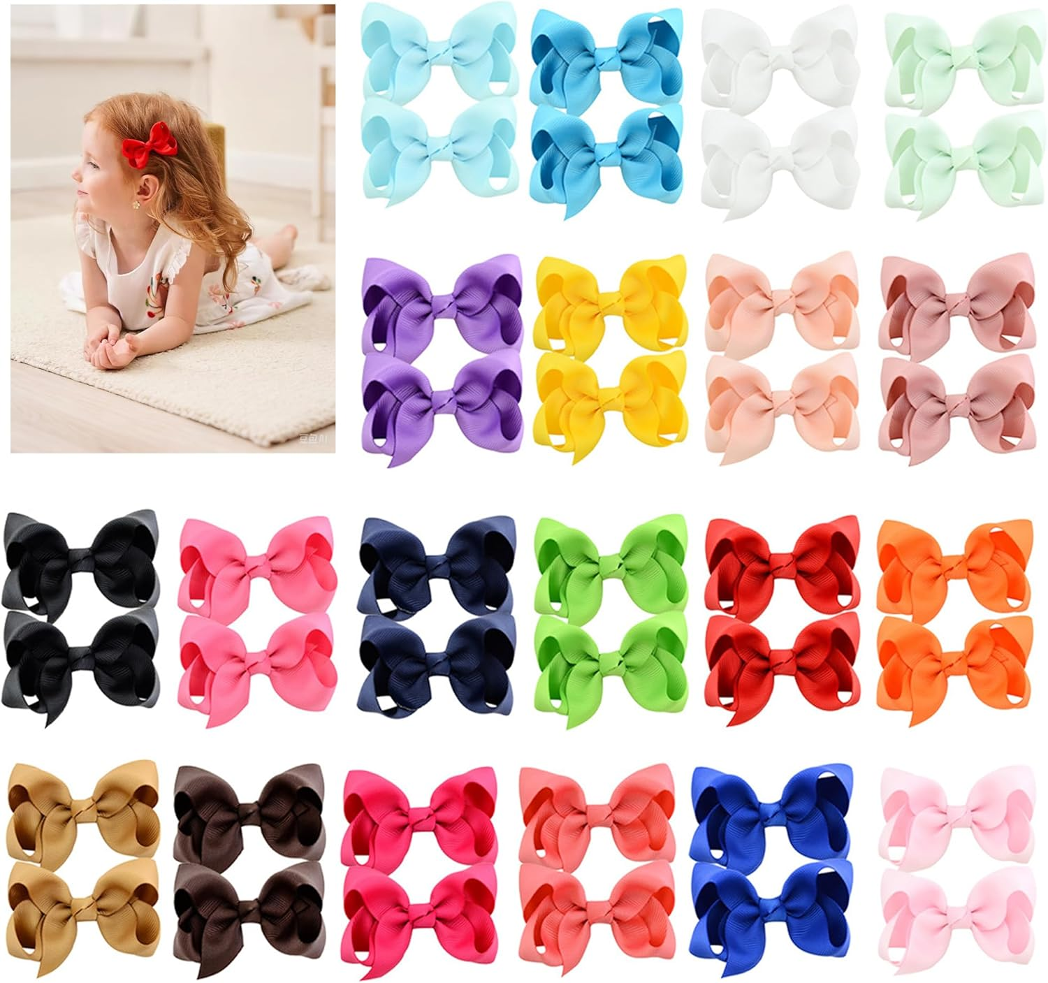 40Pcs Baby Girls Hair Bows Alligator Clips Grosgrain Ribbon 3'' Girls Bows Clips Barrettes Hair Accessories for Infants Baby Toddlers Kids Teens image number 2