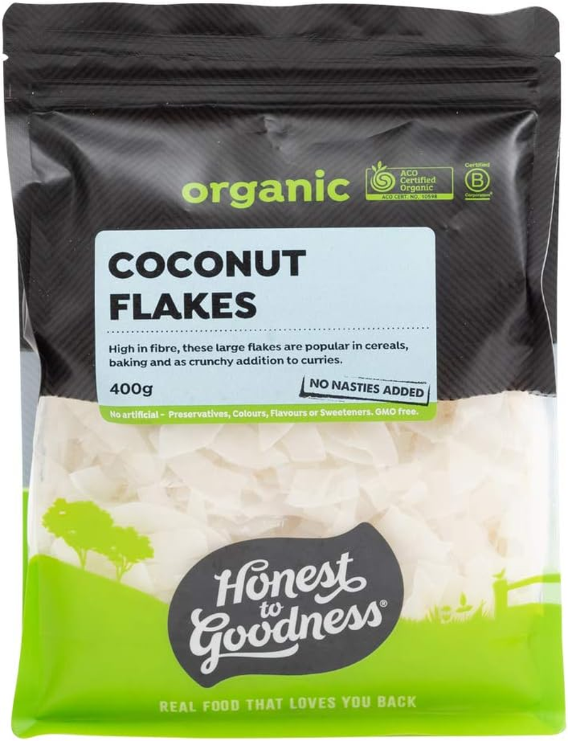 Honest to Goodness, Organic Coconut Flakes, 300 Grams -Dried and Flaked Organic Coconut Flesh. These Large Flakes Are Bursting with Flavor and Aroma. image number 1