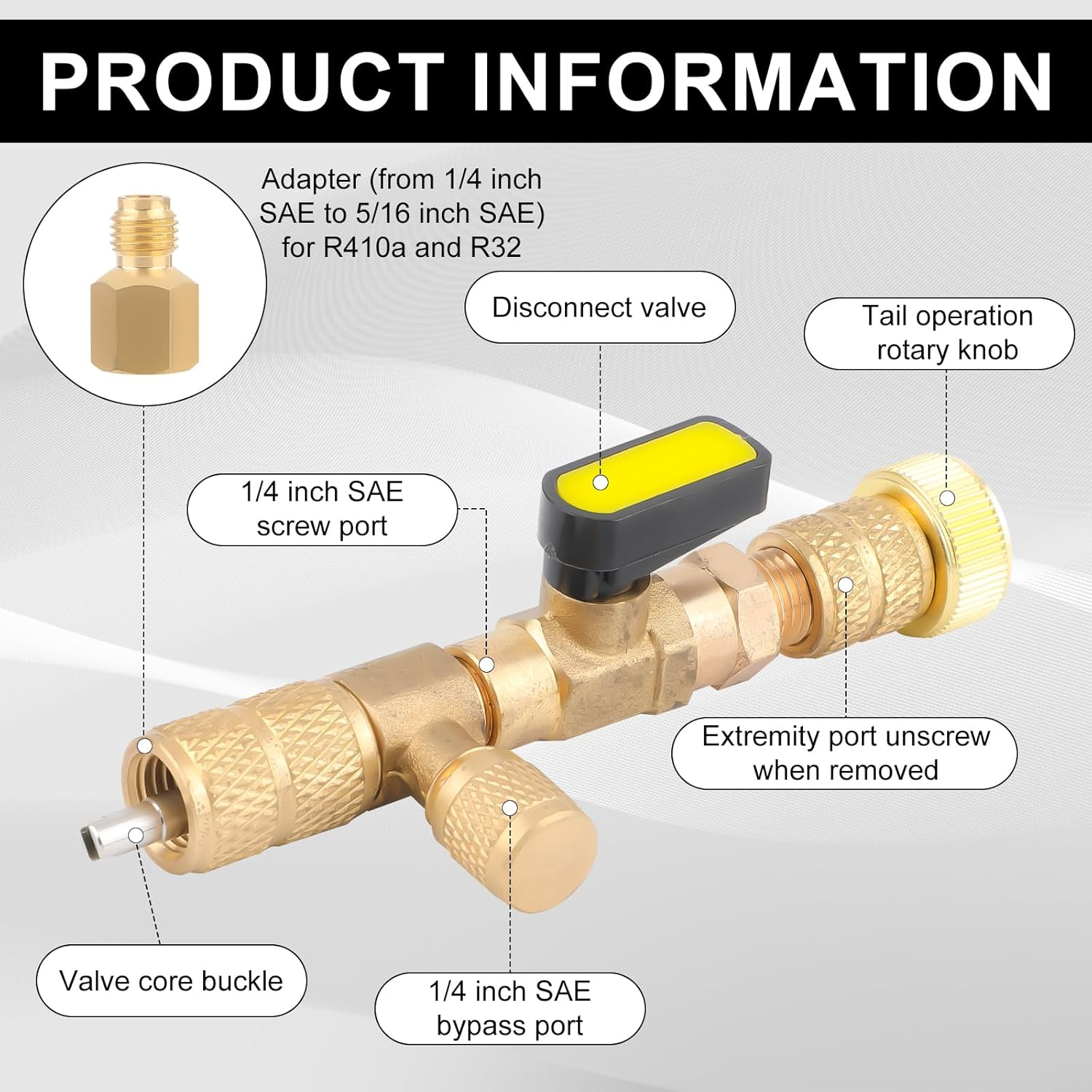 Gosknor Valve Core Remover Installer Tool, with Dual Size SAE 1/4 and 5/16 Port Brass Adapter Schrader Valve Tool HVAC Valve Core Removal Tool with 20Pcs Valve Cores for R22 R410A Refrigerant Systems image number 1