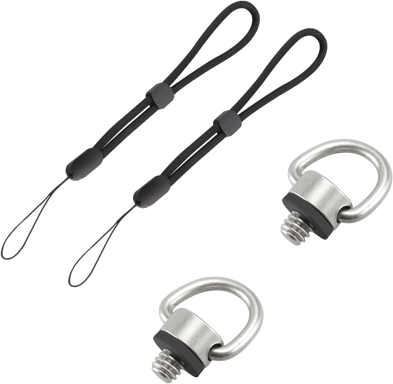2PCS Stainless Steel round Screw with Hand Wrist Strap Sling, 1/4" Mounting Screws, Camera Screw Holder, 1/4-20 Thread Fixing Screws for Selfie Sticks, Tripod, DSLR Cameras (Round)