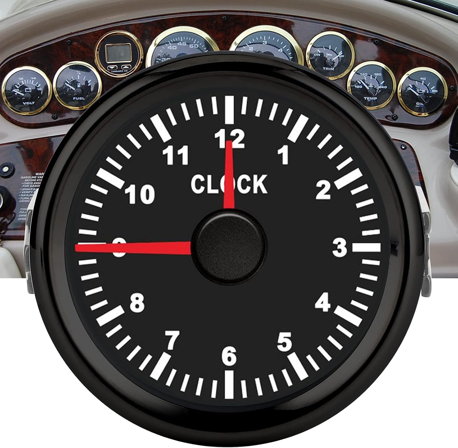 Akozon round Hour Meter Gauge 2Inch Universal Clock Gauge Instrument 0‑12 Hourmeter Red Backlight 12V/24V for Car Boat Yacht Motorcycle(#1) image number 5