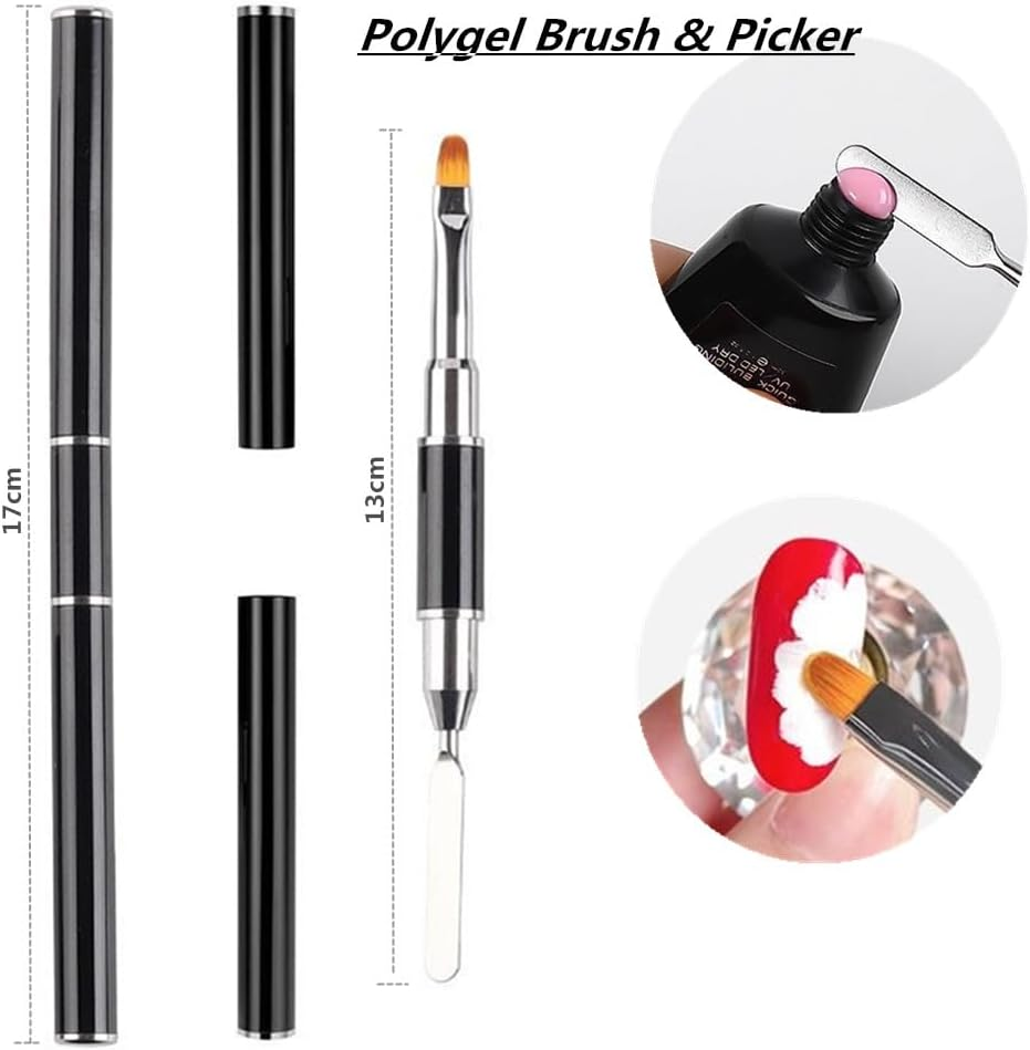 FULINJOY 4 in 1 Set, Dual-Ended Polygel Brush Picker Brush, 3 Pcs Nail Drawing Pen, Dual End Nail Art Pen Brush Acrylic round Flat Painting Drawing Liner Nail Tools image number 2