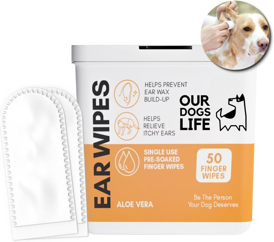 Dog Ear Wipes | Soft, Quick & Easy Ear Wipes for Dogs | Remove Wax, Dirt & Stop Smelly, Itchy Dog Ears | 50 Soothing Aloe Vera Dog Ear Cleaning Finger Wipes! image number 3