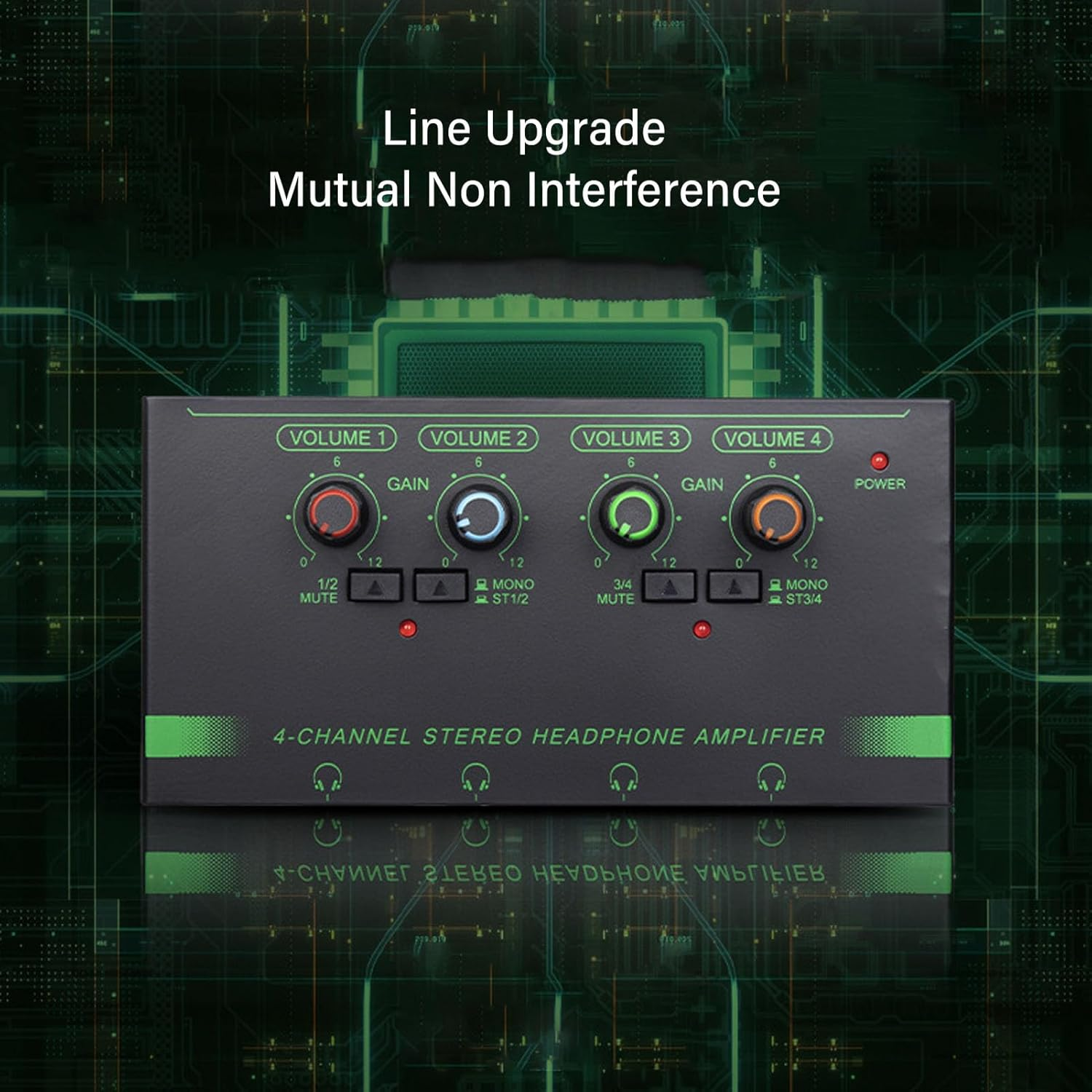 Headphone Amplifier 6 Channel, Aluminum Alloy 1 in 6 Out Stereo Audio Amplifier,Mini Earphone Splitter with Type C Power Supply, 3.5Mm X 6 6.35Mm X 6 Output Jack for Mic image number 1