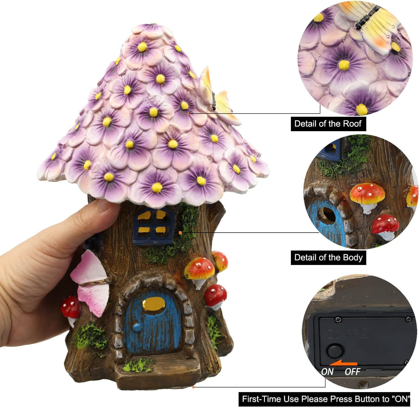 Annastore Fairy Garden House Solar Outdoor Statue, Light up Mushroom Figurines Fairy Lawn Decorations for Yard, Fairies for Miniature Houses for Outside, Resin DIY Fairy Garden Kits Accessories image number 1