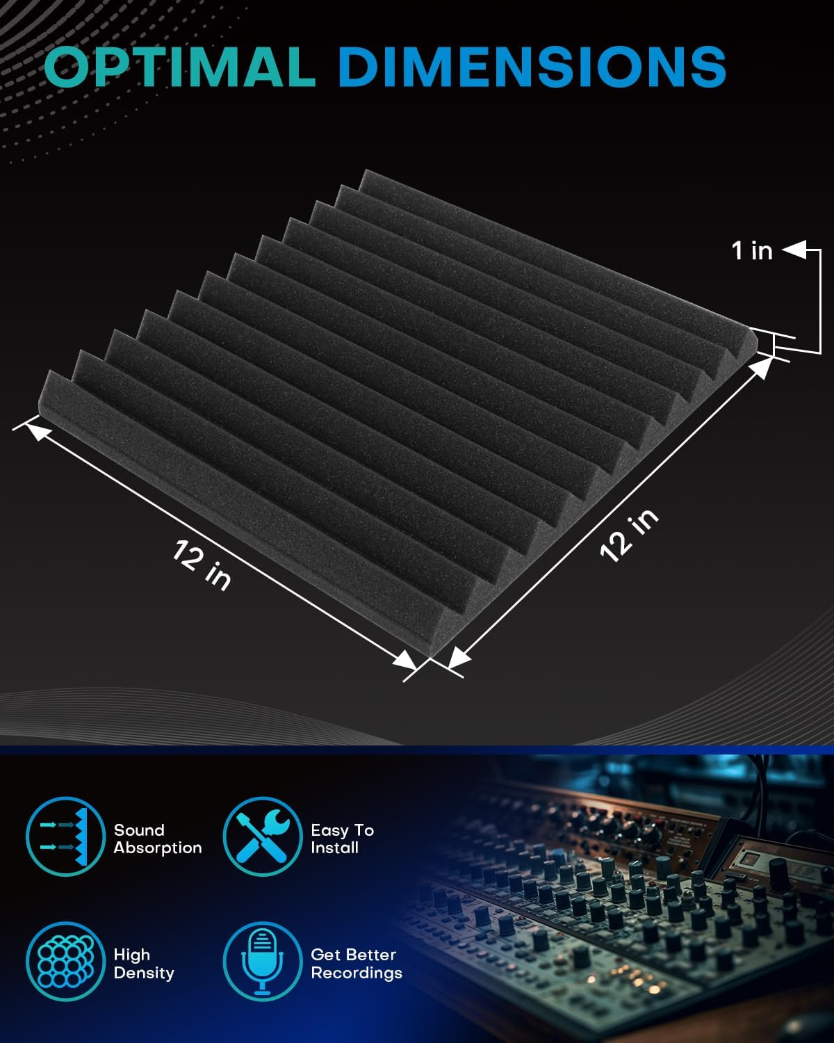 96 Pack Sound Proof Foam Panels for Walls, 2.5 X 30 X 30Cm /1" X 12" X 12" Soundproof Wall Panels, High Density Acoustic Panels Sound Absorbing, Sound Proofing Panel for Recording Studio, Offices image number 2