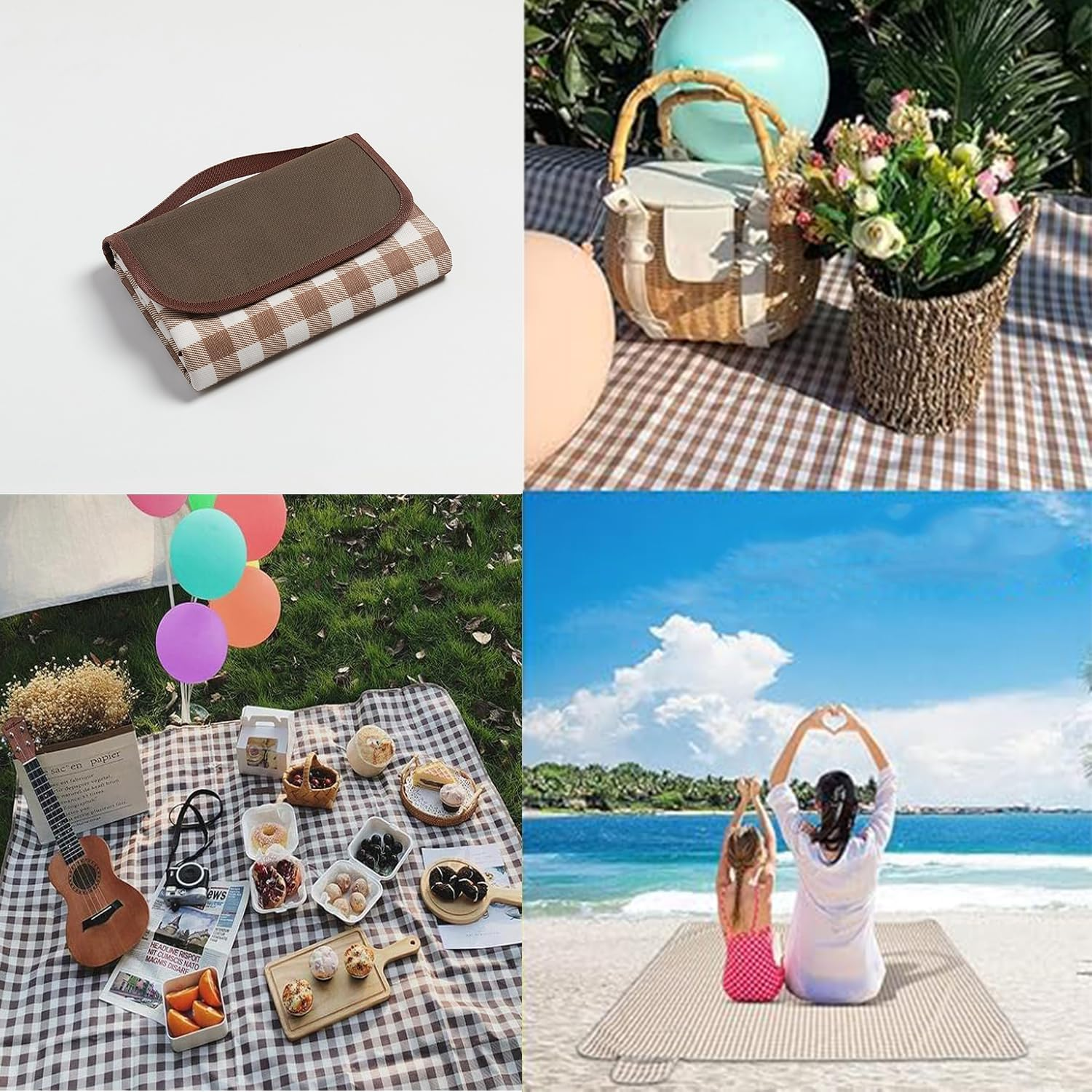 Roczential Extra Large Outdoor Waterproof Picnic Blanket, 80" X 80" Outdoor Plaid Foldable Giant Picnic Mat, Washable for Grass and Sand, Large Beach Blanket for Travel Camping Accessories image number 6