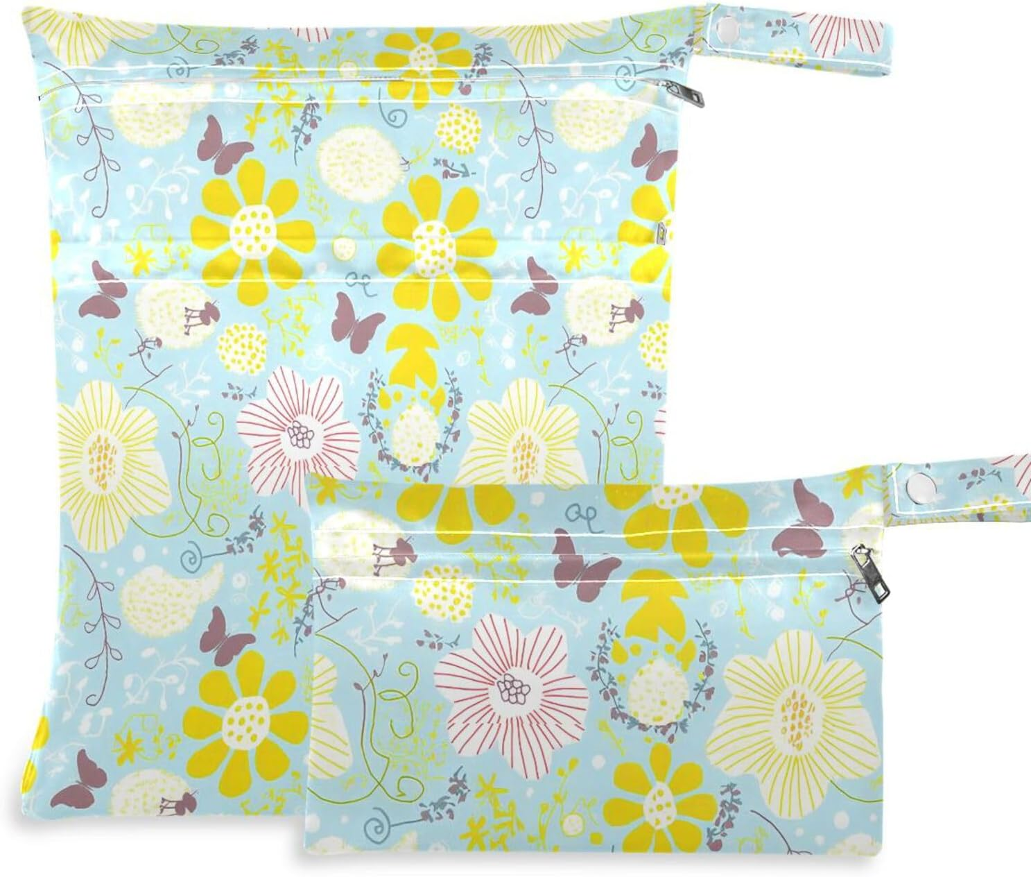 Waterproof Diaper Wet Bag 2 Pack Travel Essentials for Baby with Handles for Travel, Pool (Spring Flowers Light Color)