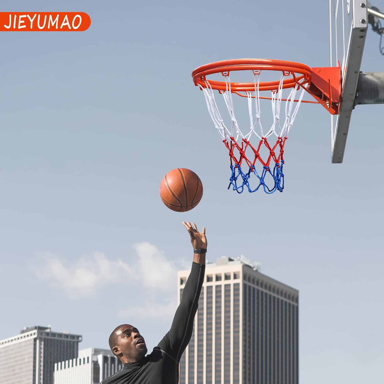 JIEYUMAO 4Pcs Basketball Nets, 2 Colors Heavy Duty Basketball Net Replacement, Red White Blue Nylon Basketball Nets Basketball Hoop Net Outdoor Basketball Net for Home School Park Gym image number 2