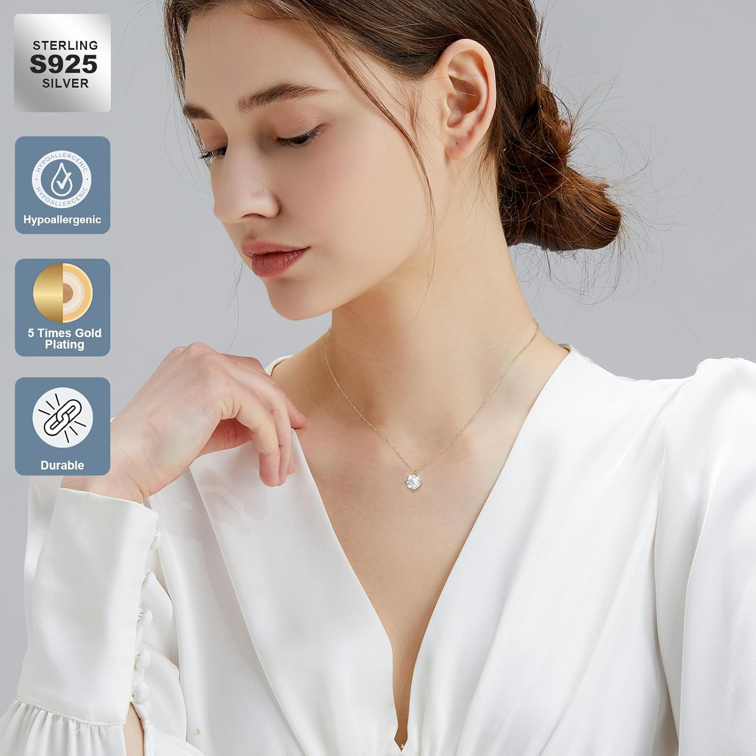 KRKCLIFE Diamond Pendant Necklace for Women, 0.5CT-4.0CT Moissanite Solitaire Necklace 14K Gold, Round-Cut Lab Grown Diamond, S925 D Color VVS1 Adjustable 18+2 Inches, for Mom Girls Wife