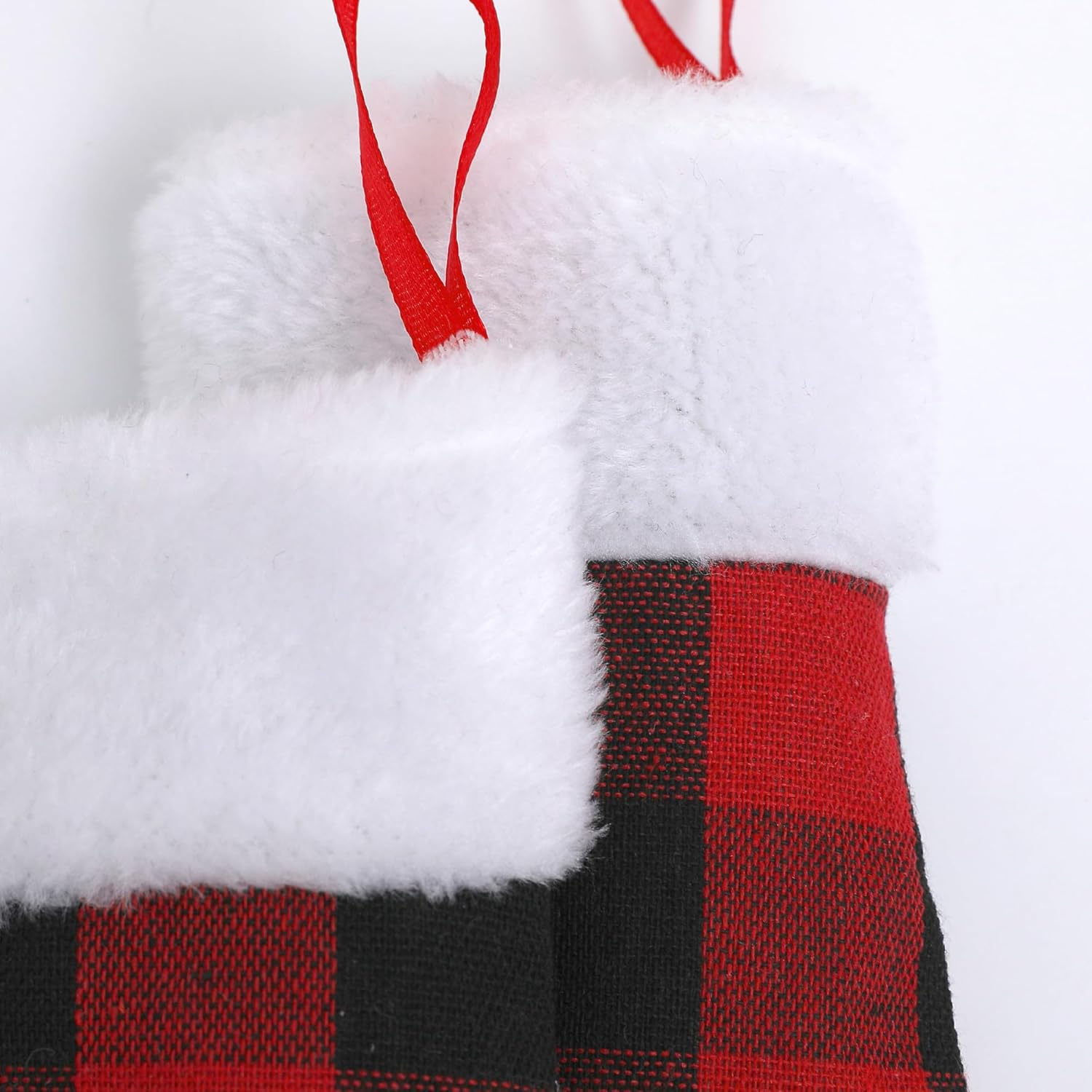 Mini Christmas Stockings 7 Inch 24Pcs, Buffalo Plaid Christmas Stockings, Christmas Hamging Ornaments image number 2