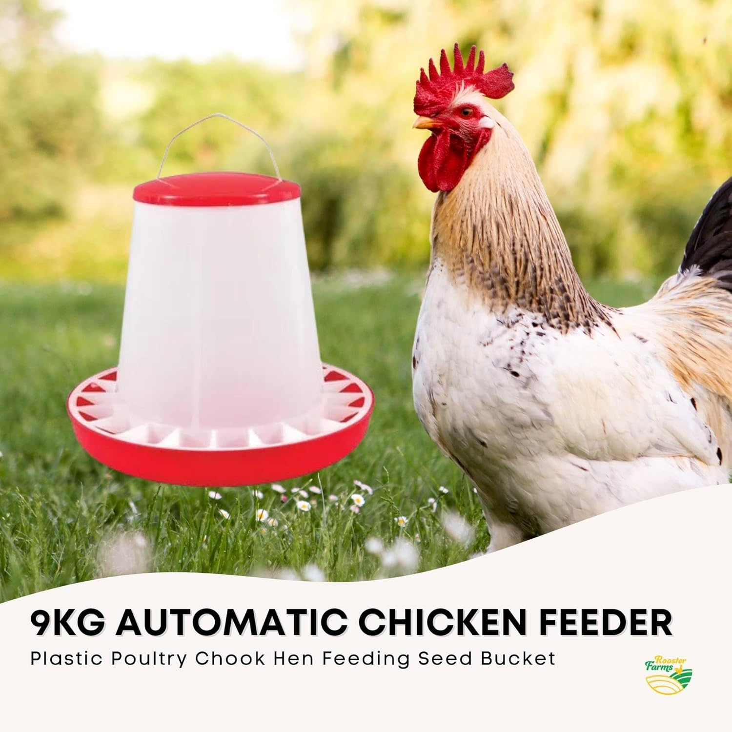 Rooster Farms 9Kg Automatic Chicken Feeder - Poultry Hen Feeding Seed Bucket image number 5