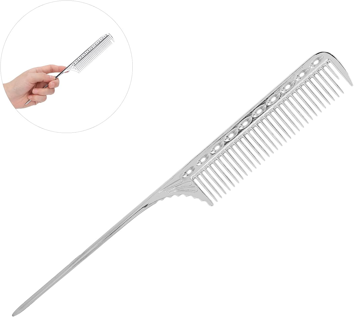 Professional Rat Tail Hair Comb, Parting Comb, Salon Hairdressing Styling Comb Barber Aluminum Metal Comb, Salon Comb (Silver) image number 2