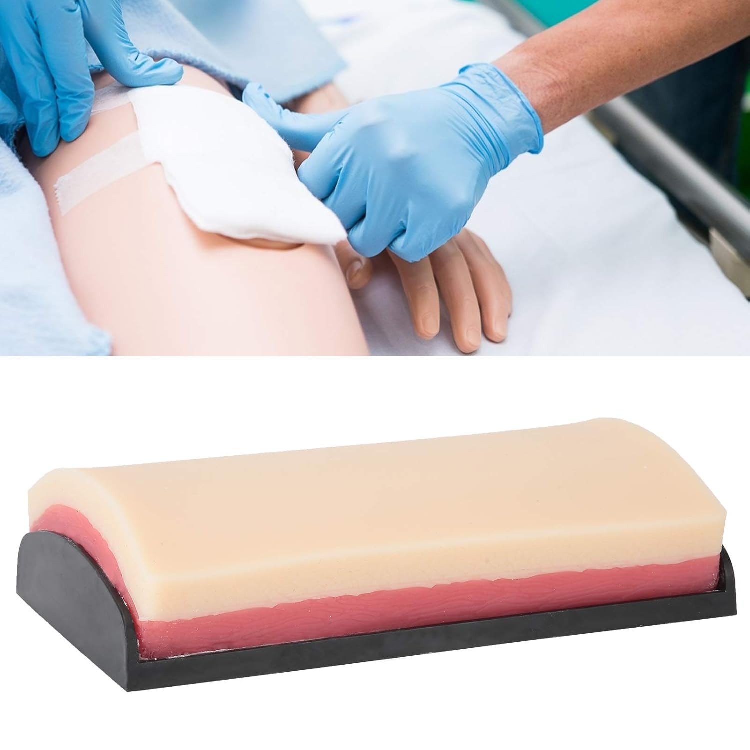Training Suture Pad Skin Model Practice with Curved Base, 7.1 X 3.9 X 2In anti Slip Rubber Stoppers 3 Layers Reusable for Student Nurse, Simulation Human Skin Incision Suture image number 1