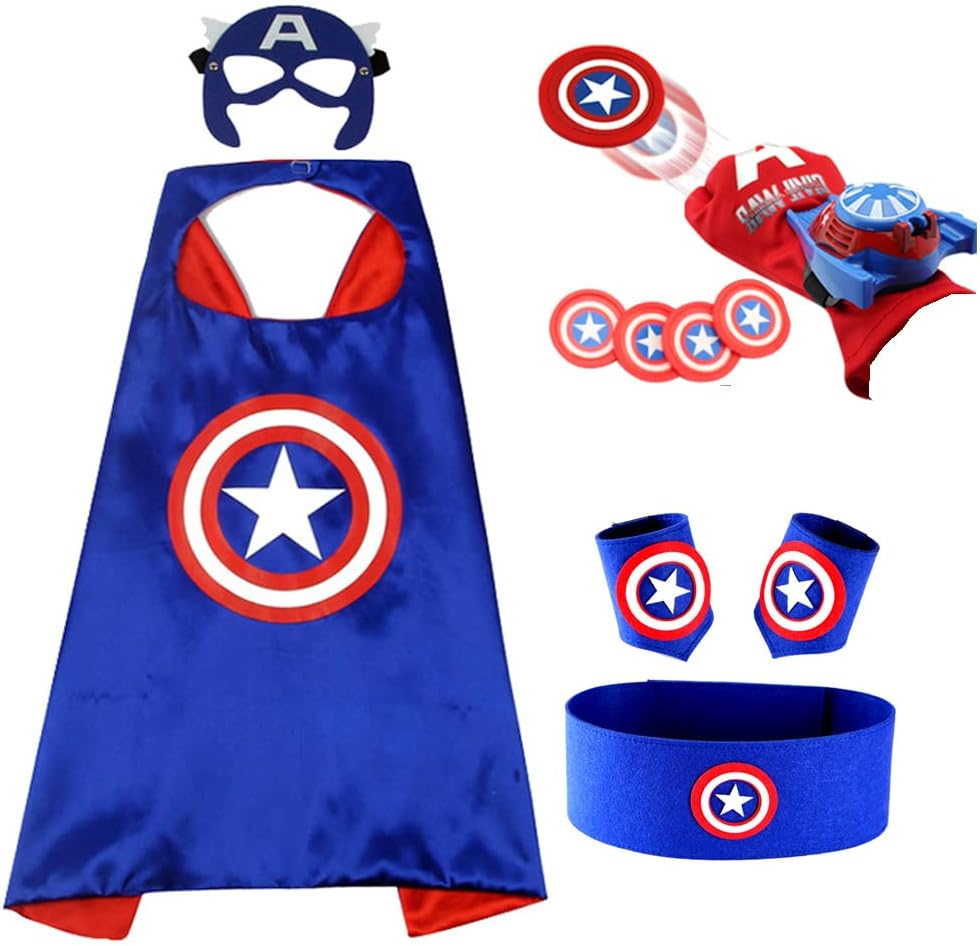 Ricjurzzty Superhero Costume Set for Kids Superhero Capes ， Masks ， Toys and Costume Gloves Halloween Cosplay Birthday Party for Kids (Blue) image number 3