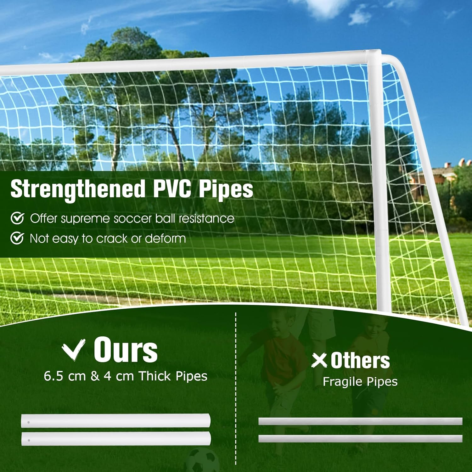 Costway Portable Soccer Goal, Multiple-Size, All-Weather Soccer Goal with Strong PVC Frame & High-Strength Netting, Backyard Soccer Training Equipment for Soccer Practice, Quick Assembly