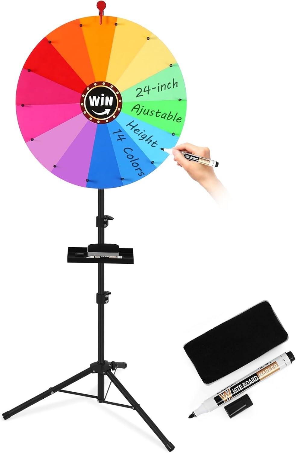GADFISH 24-Inch Spinning Prize Wheel, Ajustable 37"-67" Height Spin Doodle Game Spinner, Storable Prize Wheel Spinner with Stand, Wheel of Fortune Game, 14 Colors image number 1