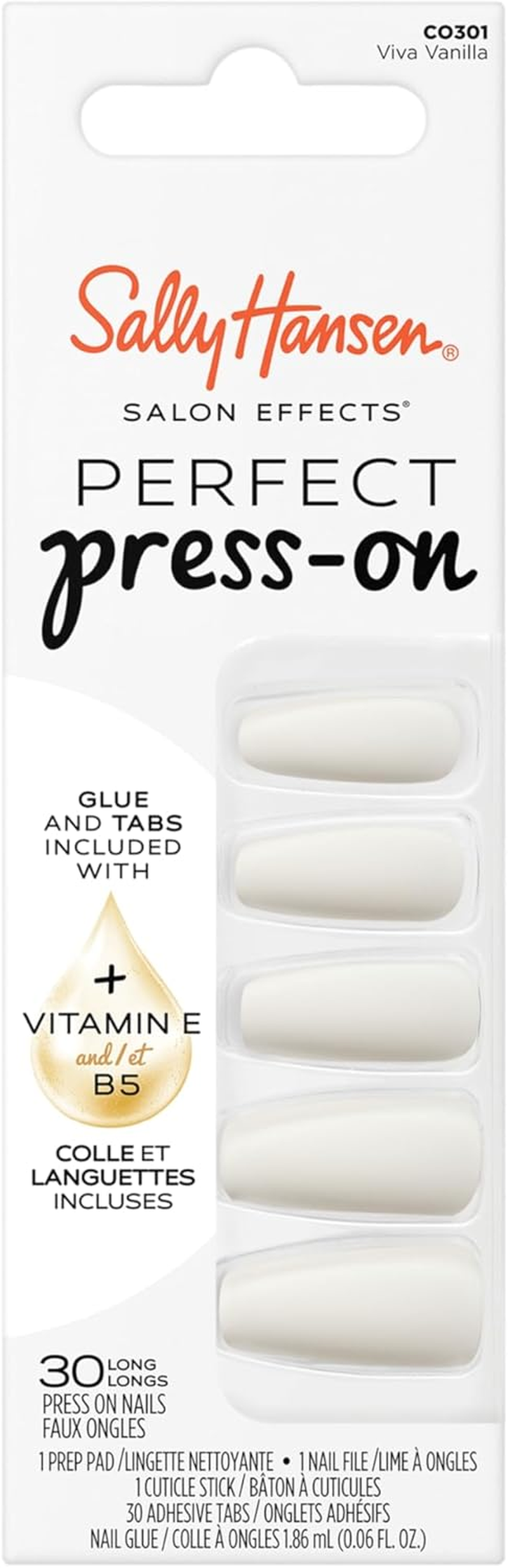 Sally Hansen Salon Effects Perfect Press-On Nails, Viva Vanilla, Press on Nails, Easy to Apply, Nail Glue & Adhesive Tabs Included