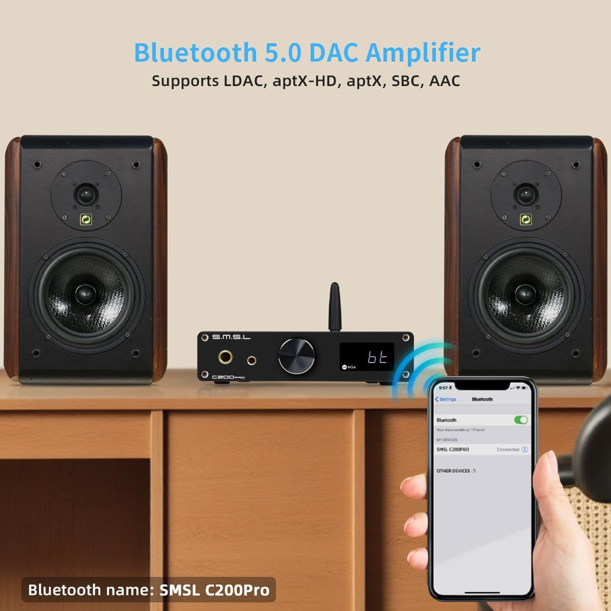 SMSL C200 PRO LDAC Headphone Amplifier, ES9039Q2M XU-316 DSD512 32Bit/768Khz Hifi Digital Audio Converter, Usb/Optical/Coaxial/Bluetooth to Rca/Trs/4.4Mm/6.35Mm Earphone DAC Amp for Ps5/Switch/Pc image number 5