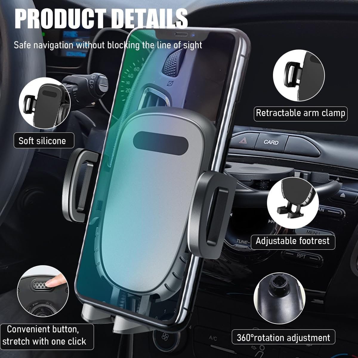 Car Phone Holder for CD Slot, Magnetic or One Button Release Hands Free Car Phone Holder, Silicone Pad Protection and 360&deg; Rotation Cell Phone Mount, Car Accessories image number 3