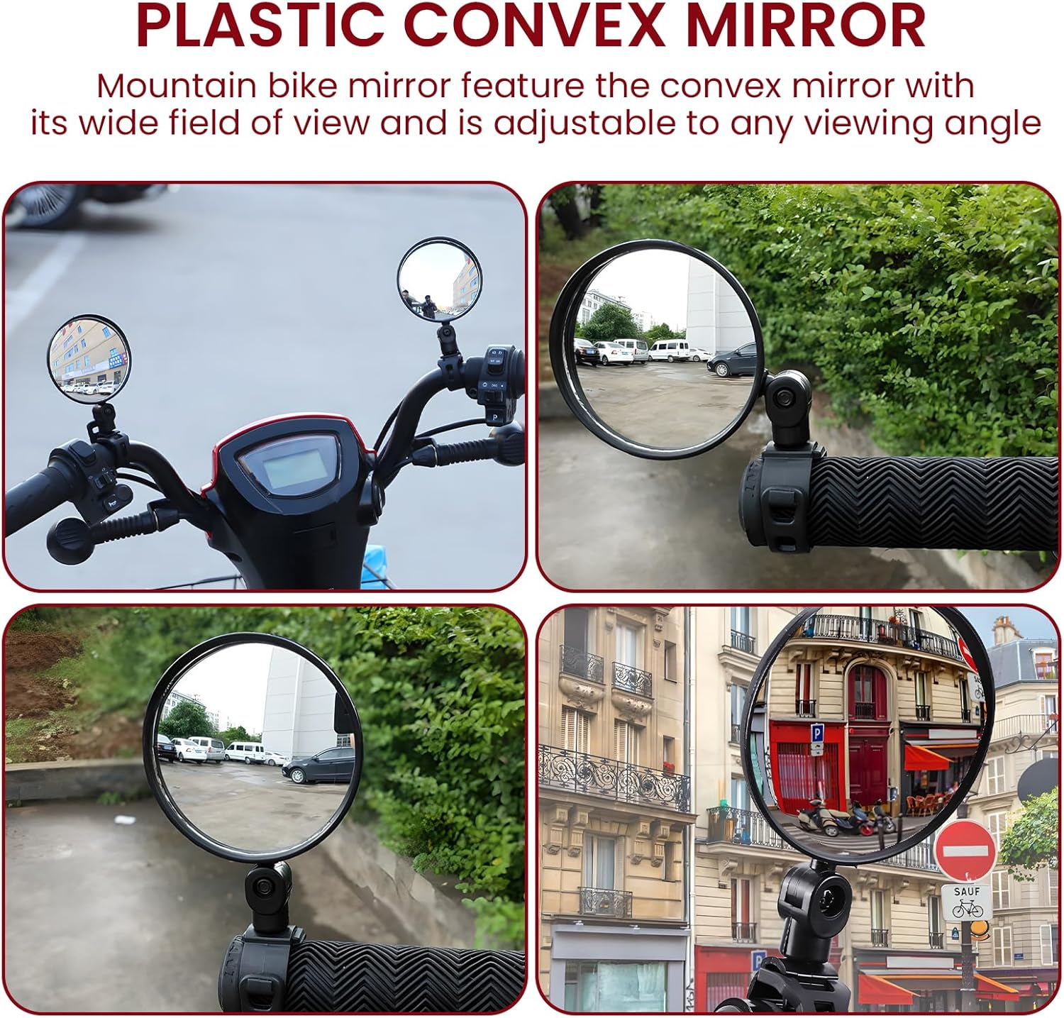 2 Pcs Bike Mirror, Bicycle Rear View Mirror for 15-35 Mm Handlebars, 360&deg; Adjustable Bike Mirrors Convex Mirrors, Cycle Mirrors for Mountain Road Bikes, Electric Bikes, Motorcycle, Easy to In image number 2