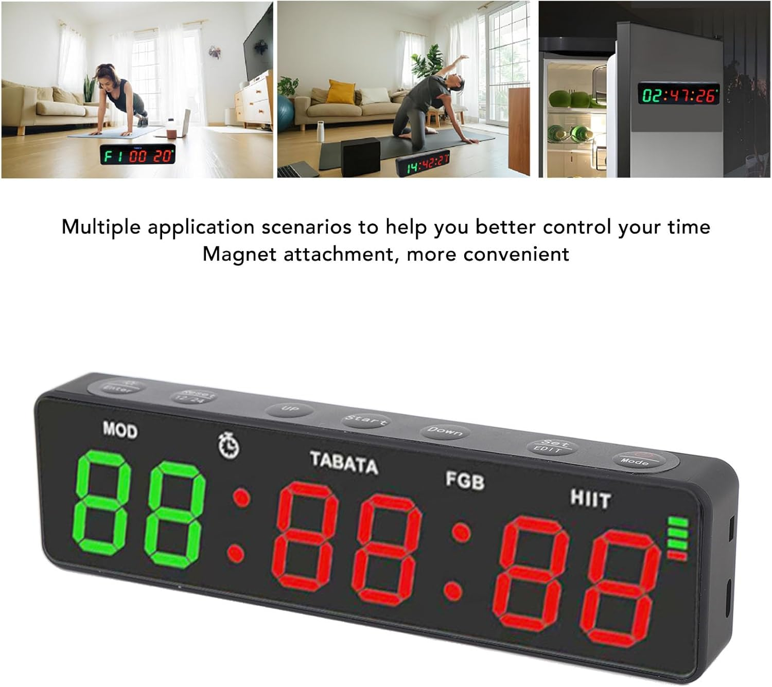 Portable Gym Timer, Magnetic Rechargeable Workout Interval Timer, Countdown Clock with Stopwatch for Garage Boxing Fitness image number 3