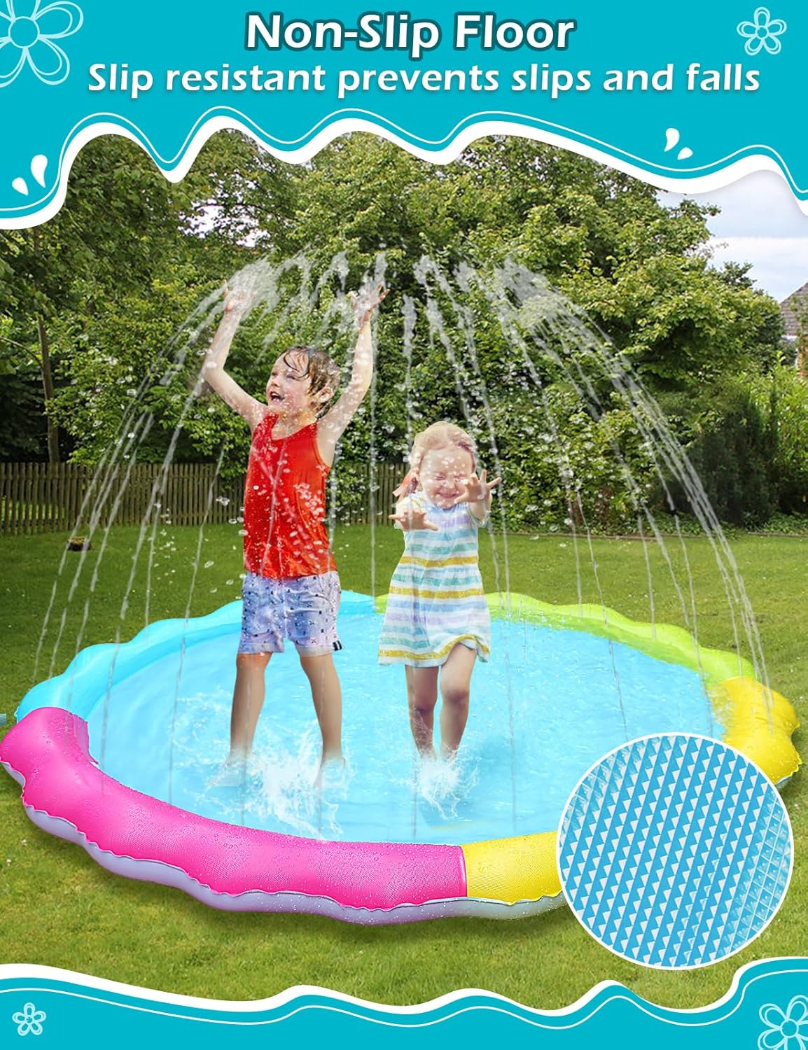 Jasonwell Splash Pad Sprinkler for Kids Splash Play Mat Outdoor Water Toys Inflatable Splash Pad Baby Toddler Pool Boys Girls Children outside Backyard Dog Sprinkler Pool Age 1 2 3 4 5 6 7 8 9 (150Cm) image number 2
