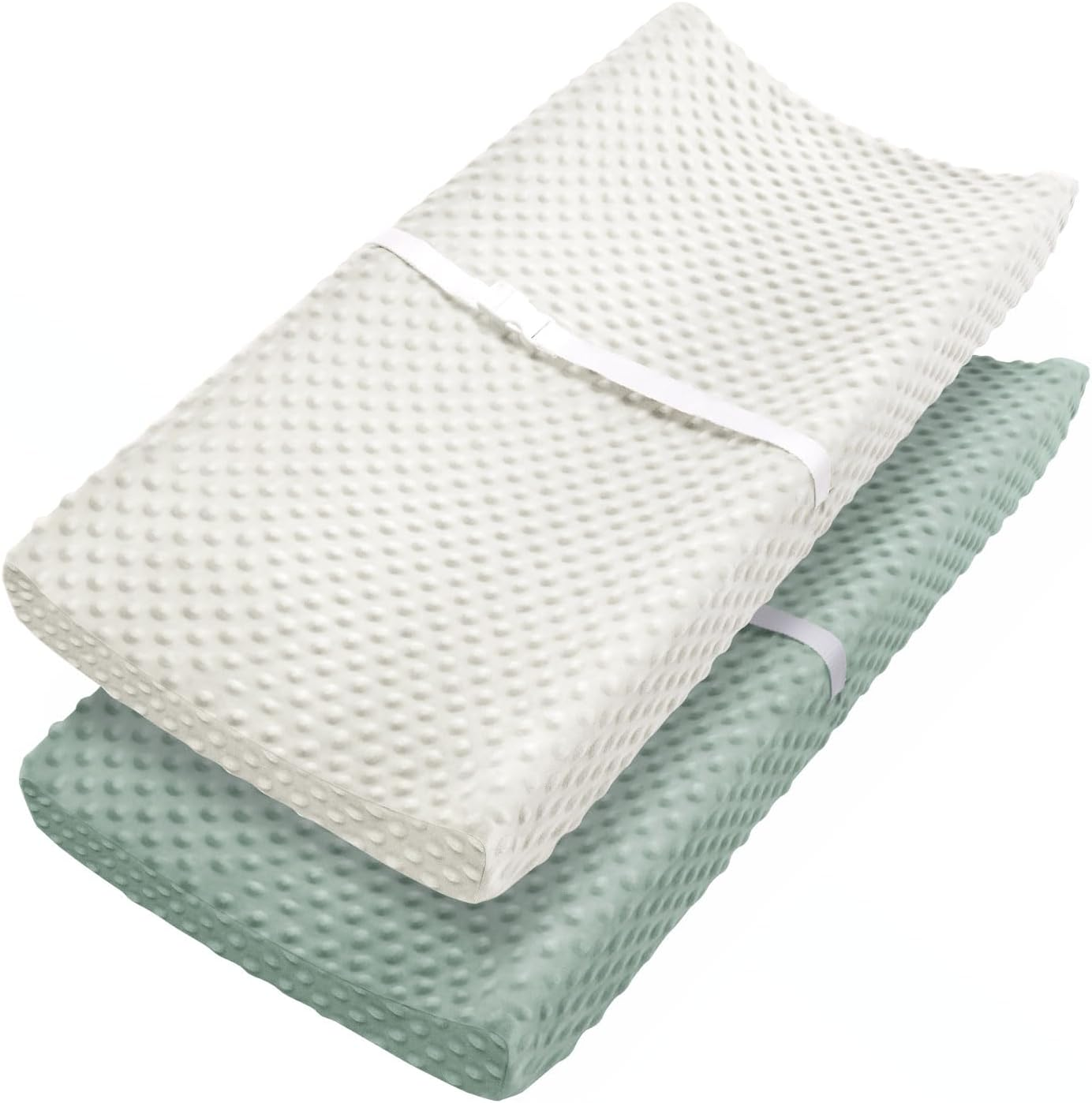 Babebay Changing Pad Cover, Ultra Soft Minky Dots Plush Changing Table Covers for Baby Boys and Girls, Breathable, 2 Pack (Roman Green & Lily White) image number 1
