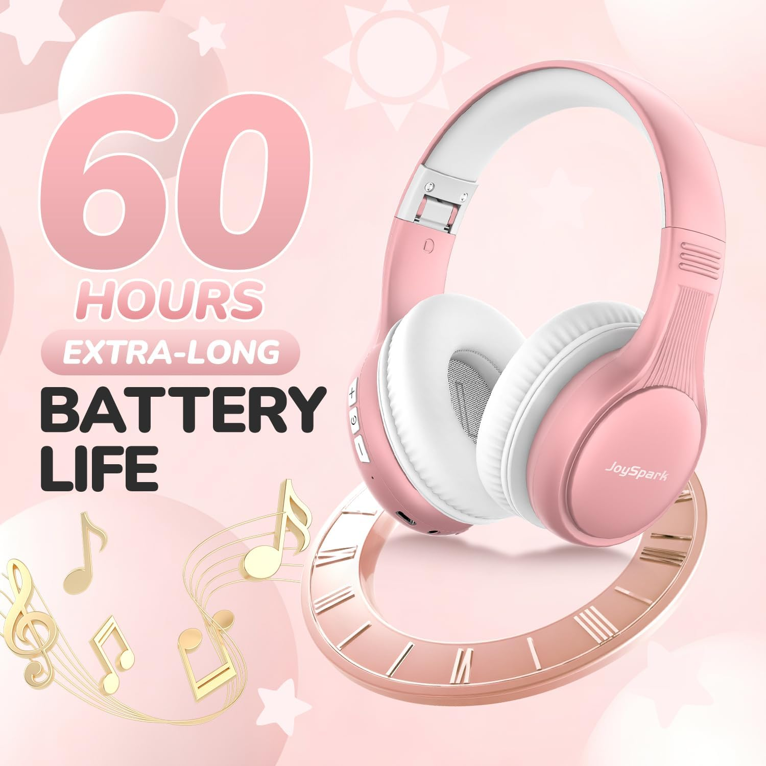 Joyspark Children'S Bluetooth Headphones, 60 Hours Playback Time, Bluetooth 5.4 Wireless Children'S Headphones, Type-C Quick Charge, 85/94 Db Volume Limit, Foldable Headphones Children with Microphone - Black Red image number 5