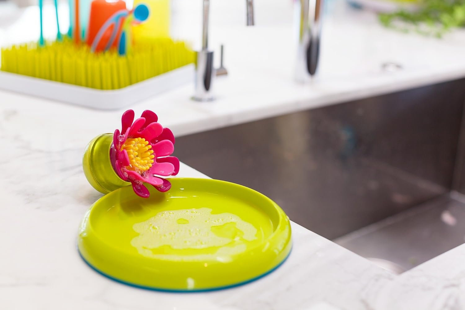 Boon Forb Mini Palm Dish Brush, Pink image number 4