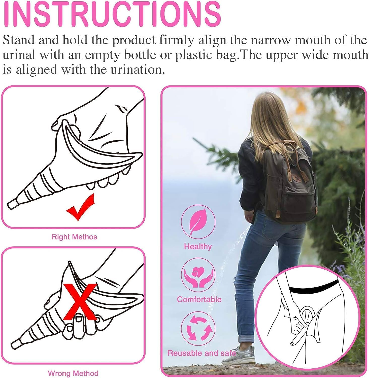 Female Urination Device, Reusable Female Urinal Silicone Women Pee Funnel Allows Women to Pee Standing Up, Portable Womens Urinal Is the Perfect Companion for Camping,Outdoor,Travel image number 1