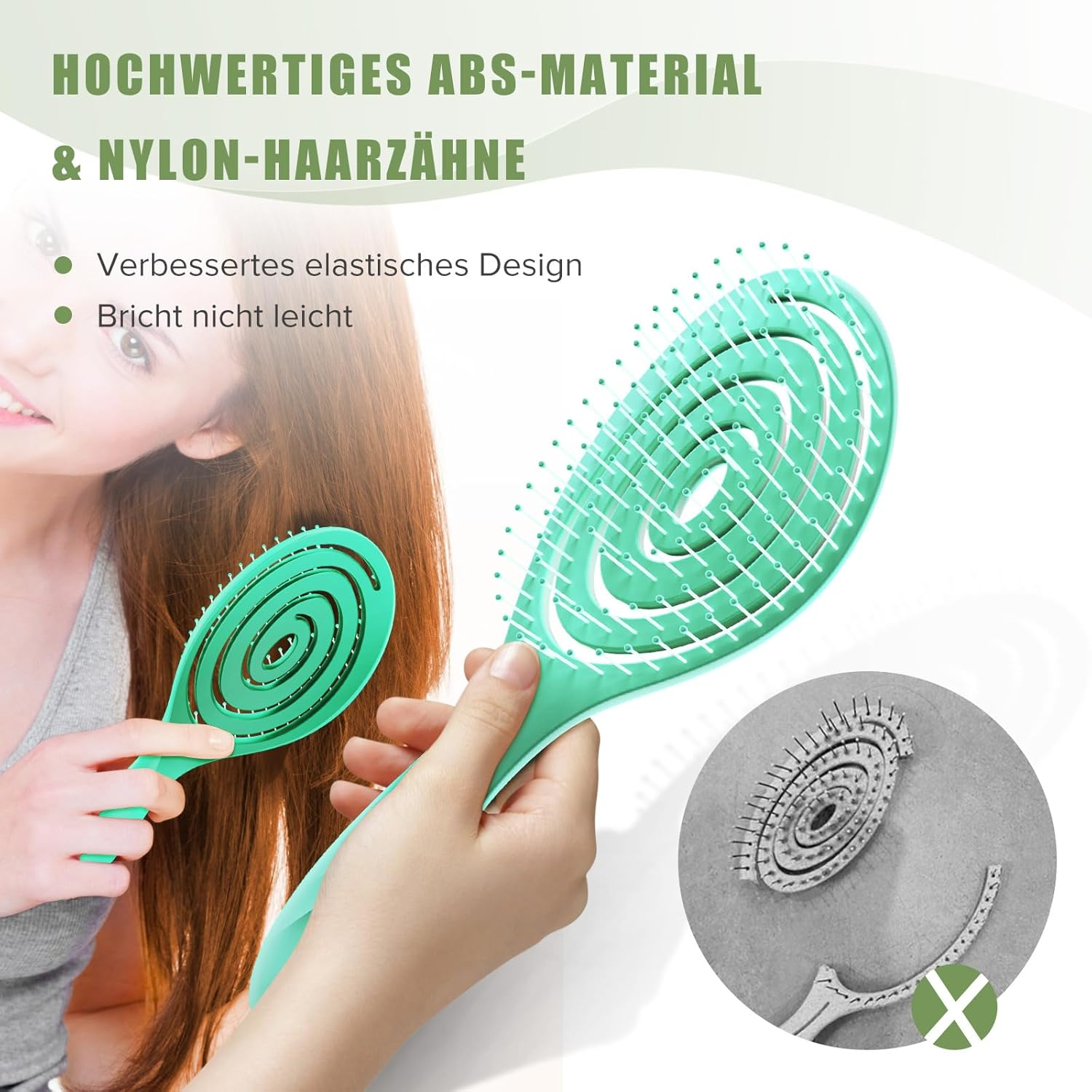 SHINLEA Hair Brush without Pulling, Scalp Massage Brush, Detangler Brush for Women, Men & Children, Detangling Brush Also for Curls and Long Hair (Green) image number 5