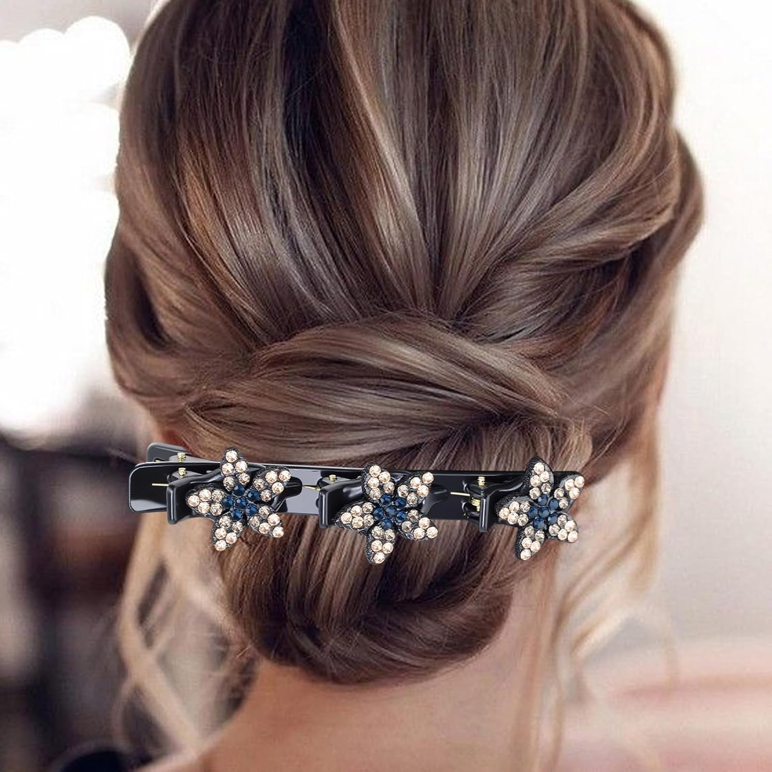 HSUYUN Pack of 4 Sparkling Double Layer Hair Clips, Women'S Stylish Hair Clips, Flower Hair Clips, Double Layer Structure Hair Clip, Suitable for Daily Classes, Work and Dance Performances image number 5