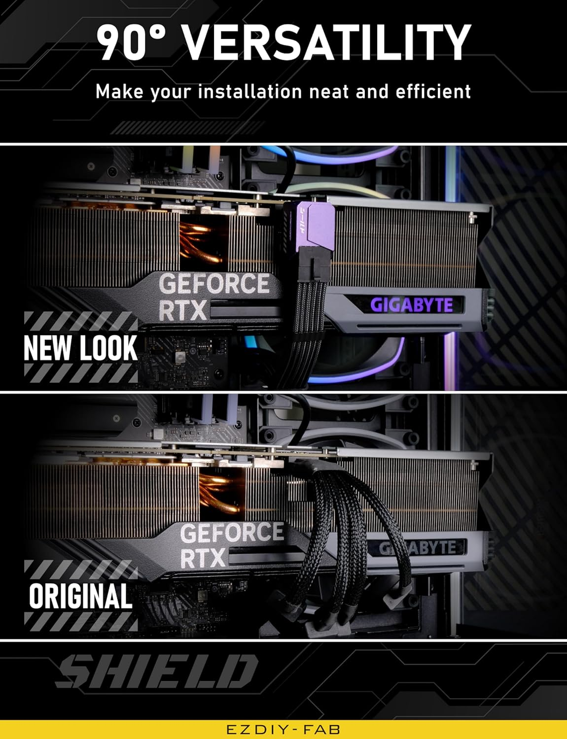 EZDIY-FAB Pcie 5.1 Adapter - 600W 12+4Pin,16Pin 12VHPWR GPU Power Connector,12V-2X6 GPU Adapter,90 Degree Right Angle - Compatible with RTX 3090Ti, 4070Ti, 4080, 4090 GPU - RVS Type, Purple, 1 Pack image number 3