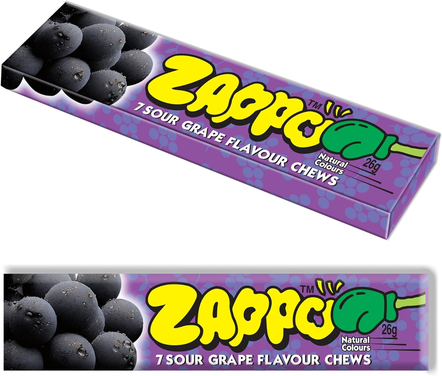 Zappo Sour Grape Chews 29 G Stick Seven Piece Portion for Lunchboxes and Rewards image number 1