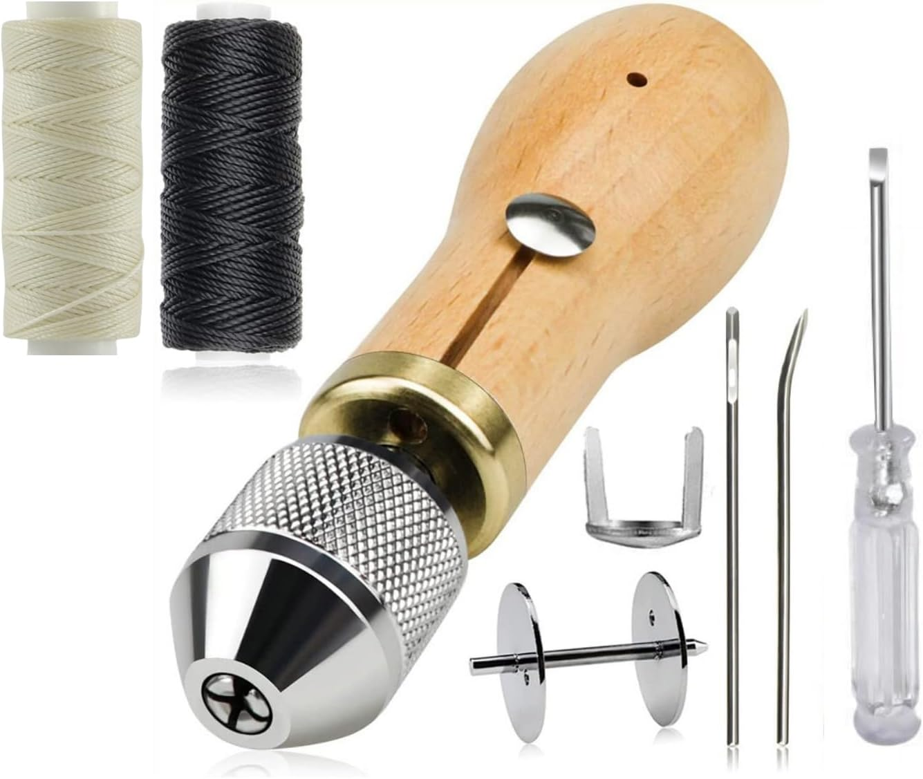Zjkai Professional Speedy Sewing Awl Hand Stitcher DIY Repair Tool Kit for Leather and Heavy Fabrics Canvas and More with 1Pcs Coil,2Pcs Needles and 2X30 Meter Sewing Waxed Thread image number 5