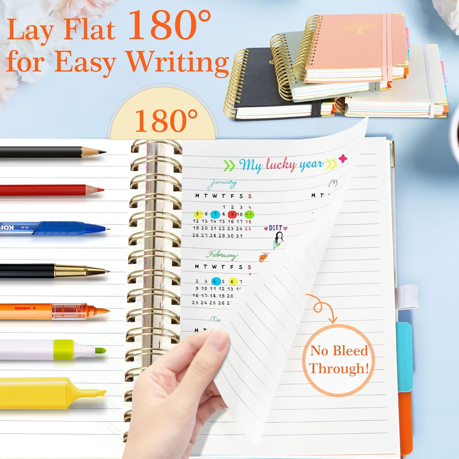 Spardar Hardcover Notebook, 300 Pages, with 5 Removable PVC Dividers and Metal Pen, Spiral Bound, Perfect for Work, Home, and School Notes (White) image number 1