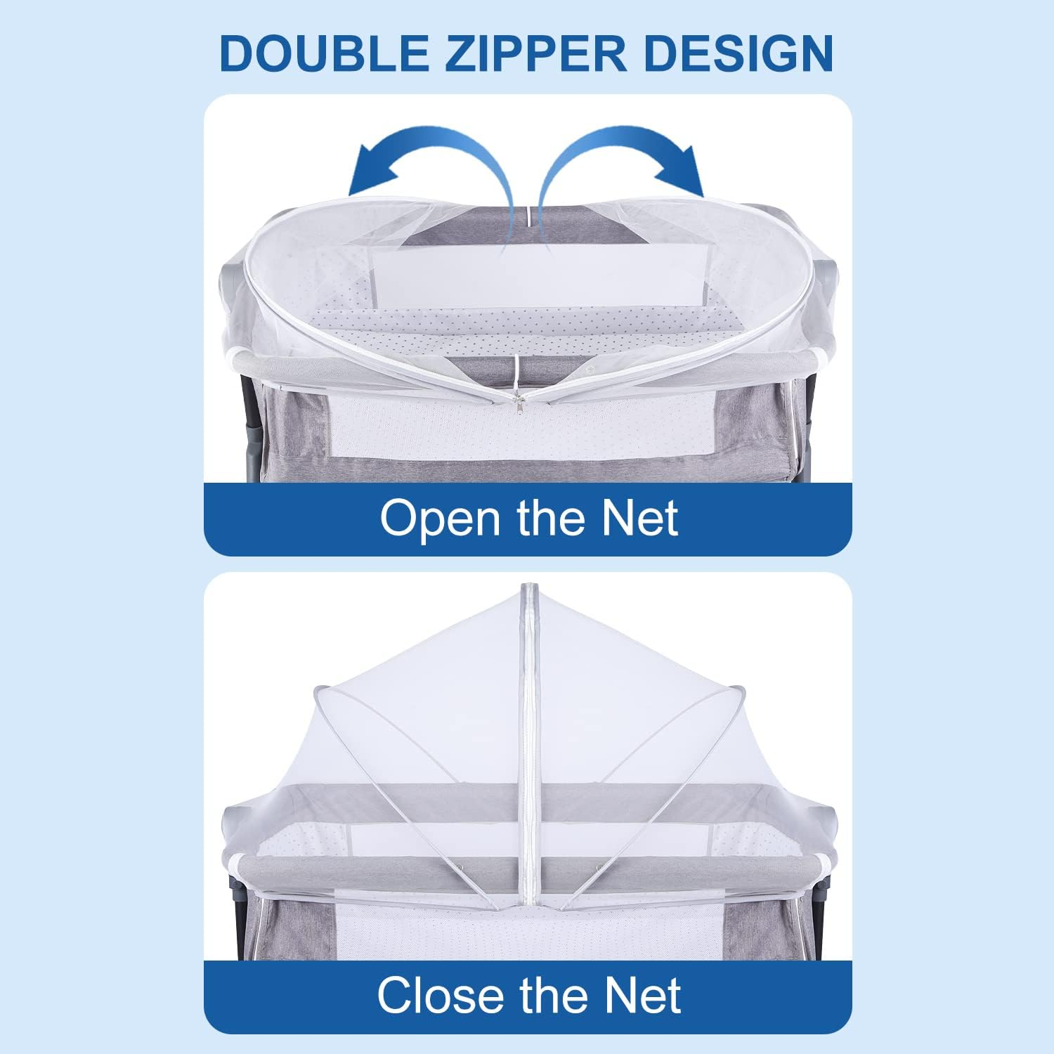 DUSHARKFUN Bassinet Cover Mosquito Net for Babies to Keep Insects/Bugs/Cats Out, Toddler Bassinet/Bedside Sleeper/Crib Net with Two-Way Zippers & Storage Bag, Breathable Mesh Holes, White - White image number 4