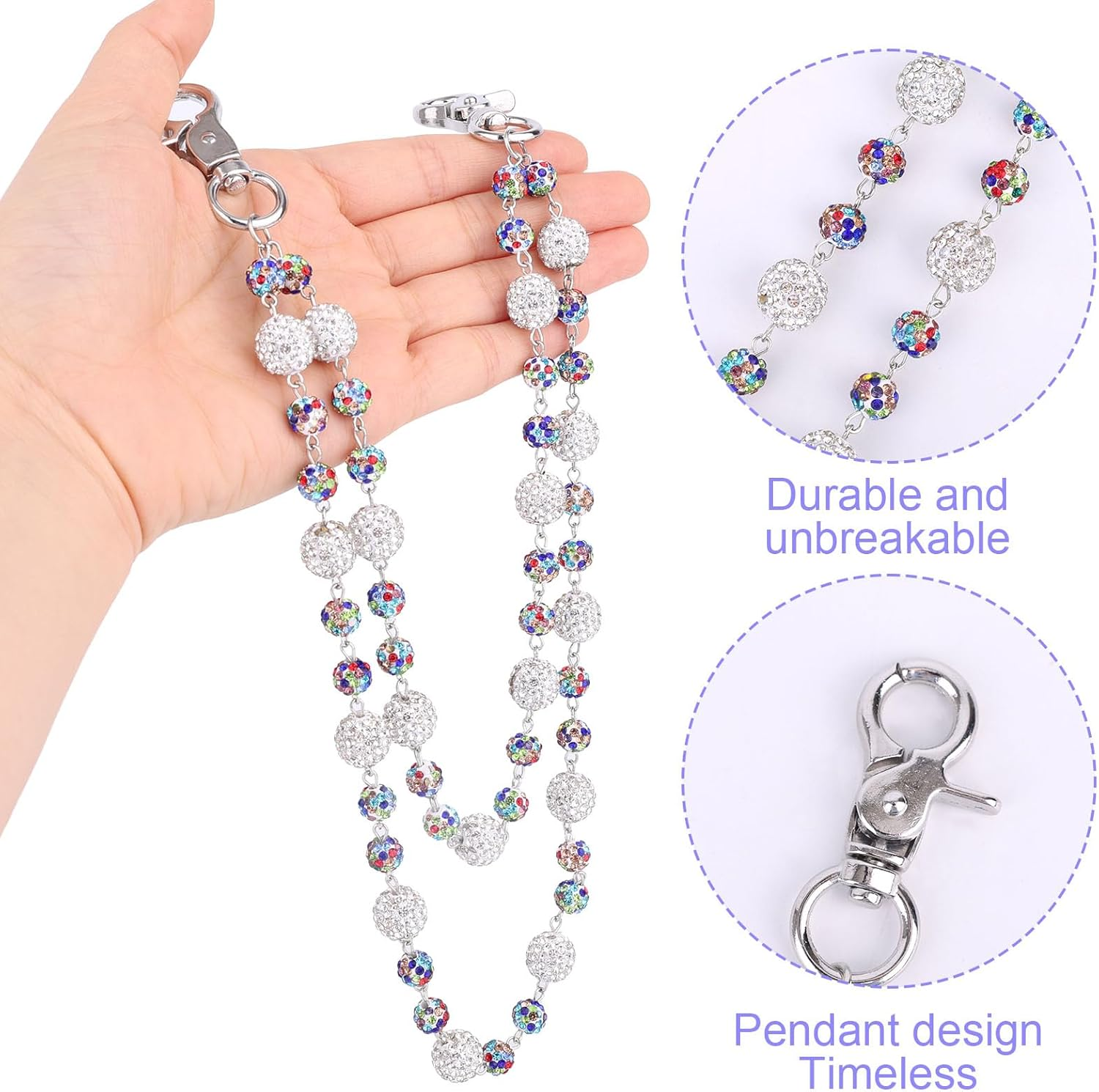 Shiny Ceramic Bead Waist Chain, Bohemian Pants Chain Beaded Wallet Keychain Hip Hop Jeans Charm for Bag Pocket Belt Accessories Women & Men Gift image number 5