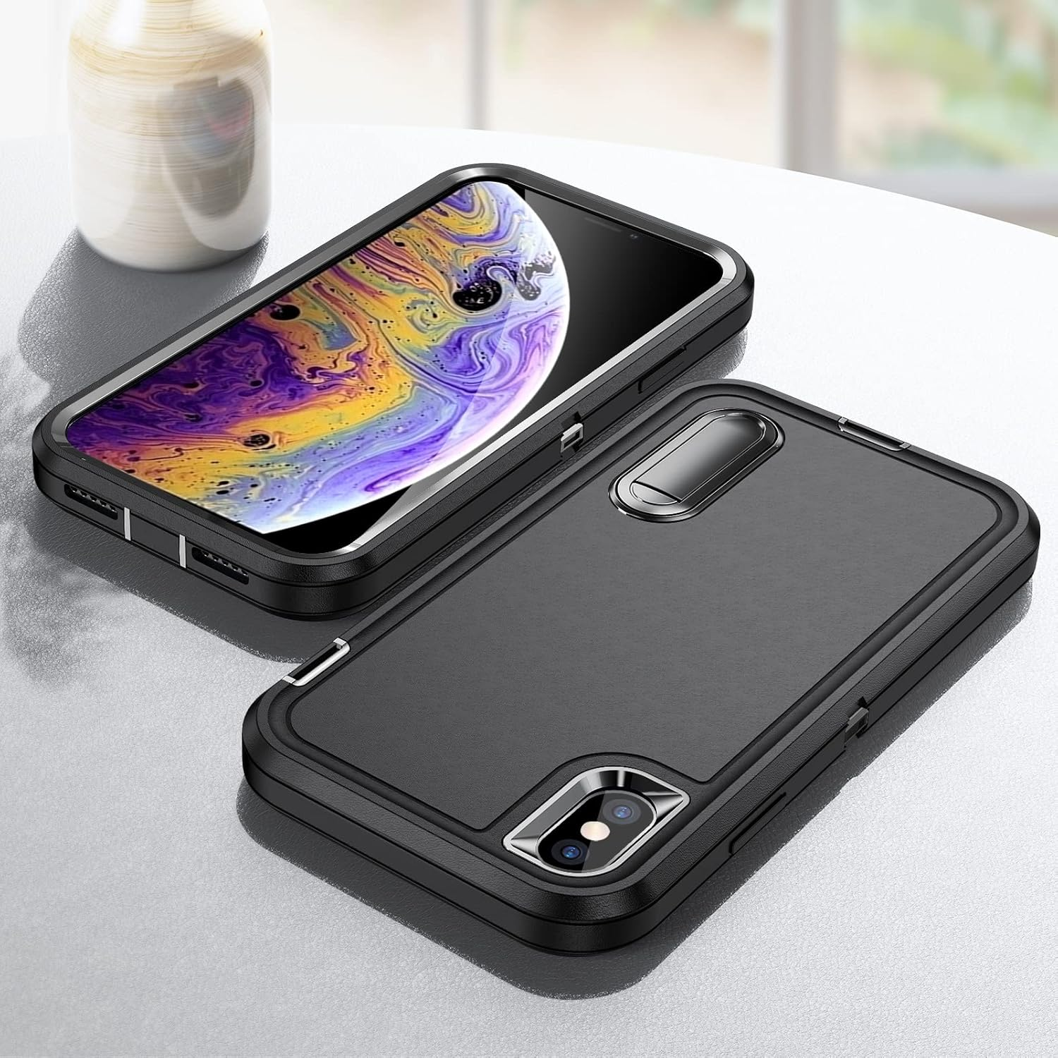 Shockproof Case for Iphone X Case with Kickstand,Military Grade Drop Protective,Heavy Duty Hard Back 3-Layer Protective Phone Cover for Iphone X (Black) image number 5